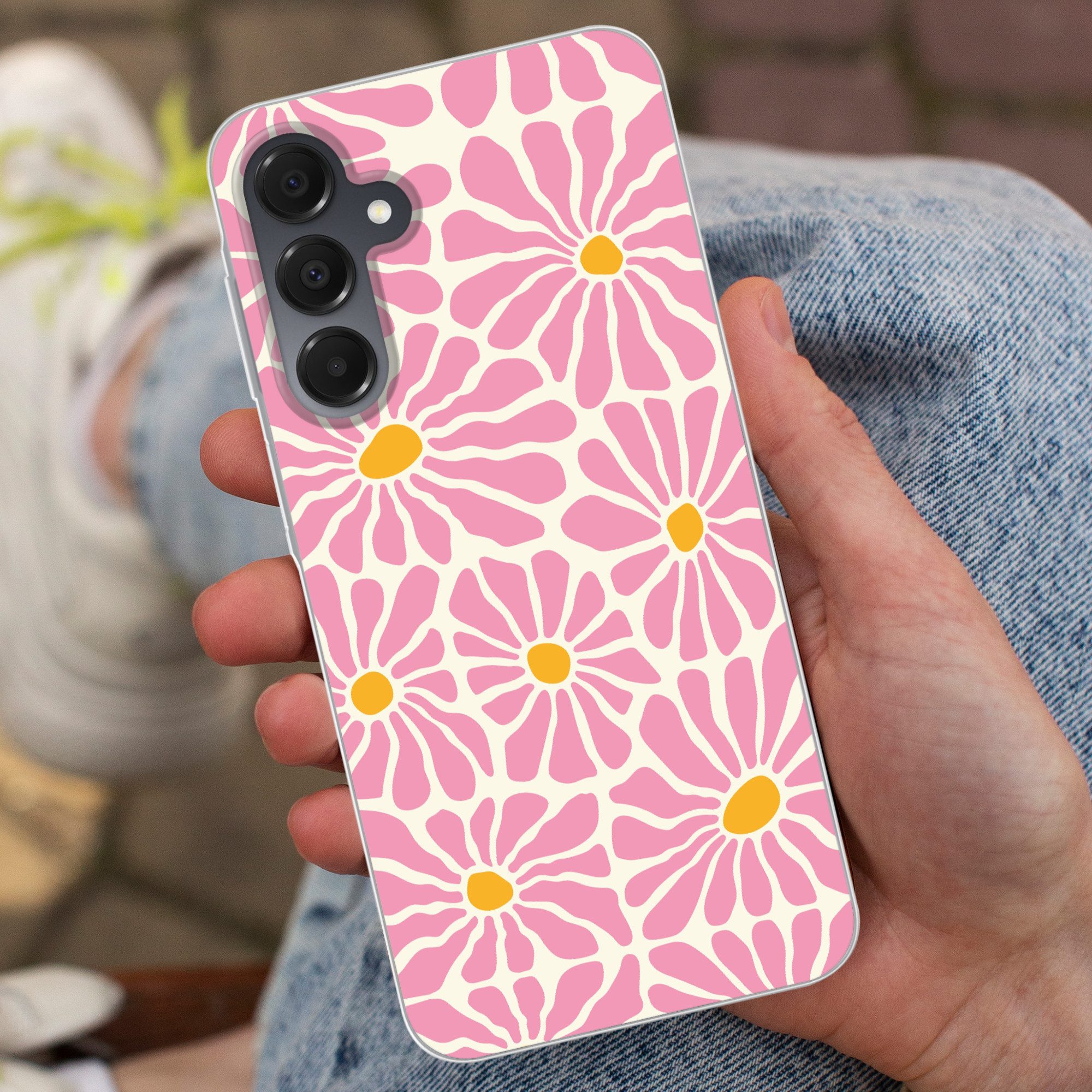 MuchoWow Handyhülle für Samsung Galaxy A16 5G Blumen - Muster - Rosa - Beige - Orange, Phone Case, Silikon, Schutzhülle Dünn