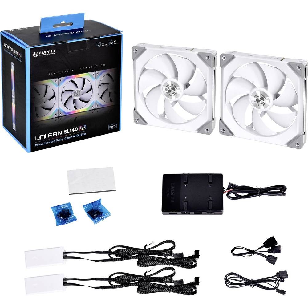 Lian Li Gehäuselüfter UNI FAN SL140 RGB PWM Lüfter, 2er Pack inkl., inkl. LED-Beleuchtung