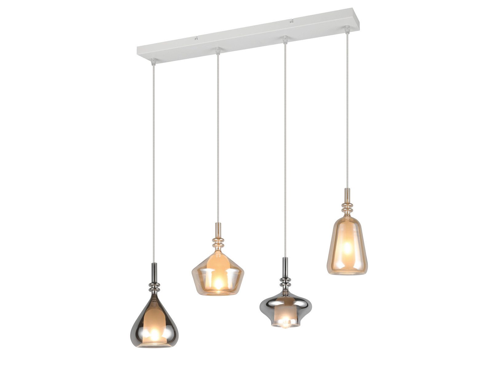 TRIO Leuchten LED Pendelleuchte mehrflammig Lampenschirme Glas B: 74,5cm, Dimmfunktion, LED wechselbar, warmweiß, groß-e Designer Hängelampe Rauchglas hängend Esstisch & Kücheninsel