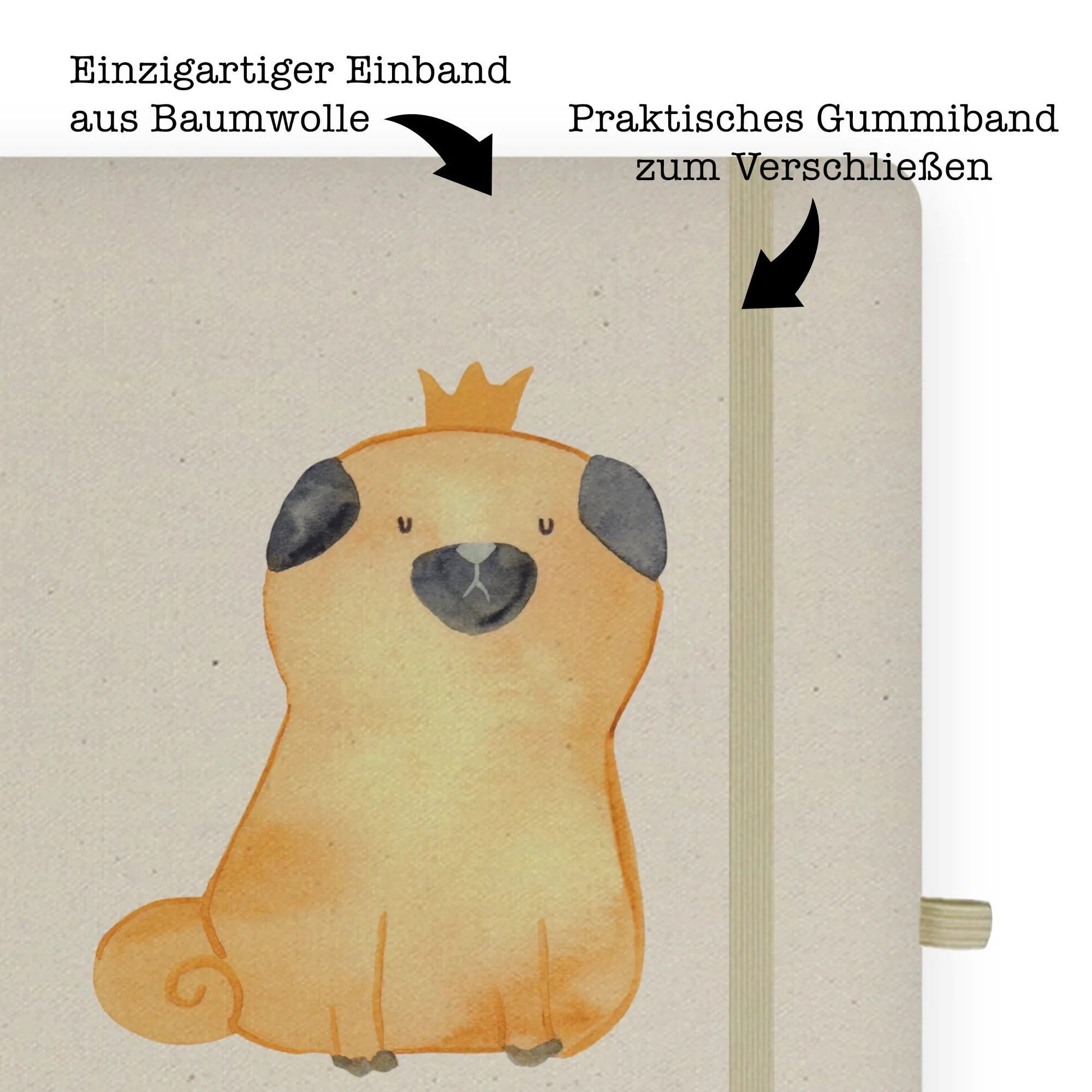 Thumbnail - Mr. & Mrs. Panda Notizbuch Mops Krone - Transparent - Geschenk, DIN A4 Notizbuch Für Studium, Vi Mr. & Mrs. Panda, Premi...