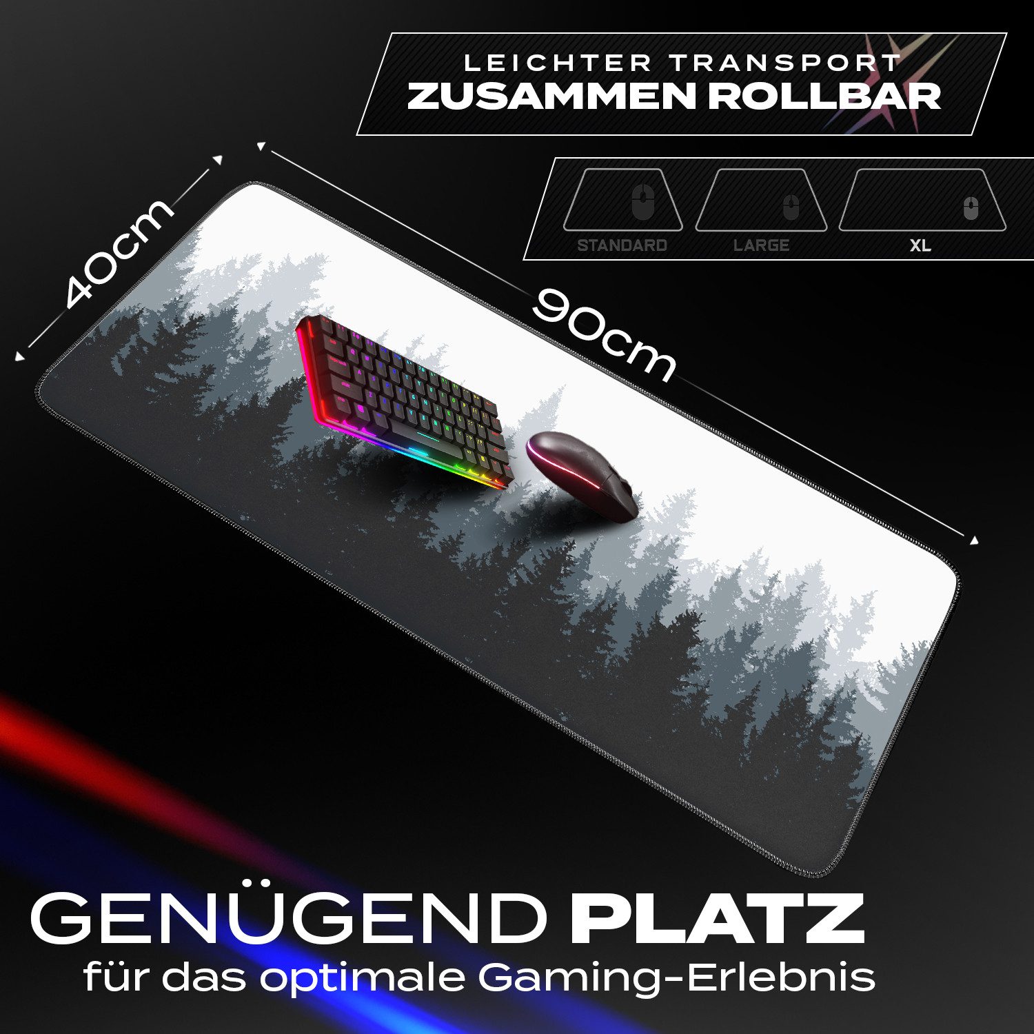 MAXLVL Gaming Mauspad 900 x 400mm - Fransenfreie Ränder - rutschfest (Großes Mousepad präzises und langlebiges Large Mouse Pad), Rutschfeste Schreibtischunterlage für Gaming und Büro