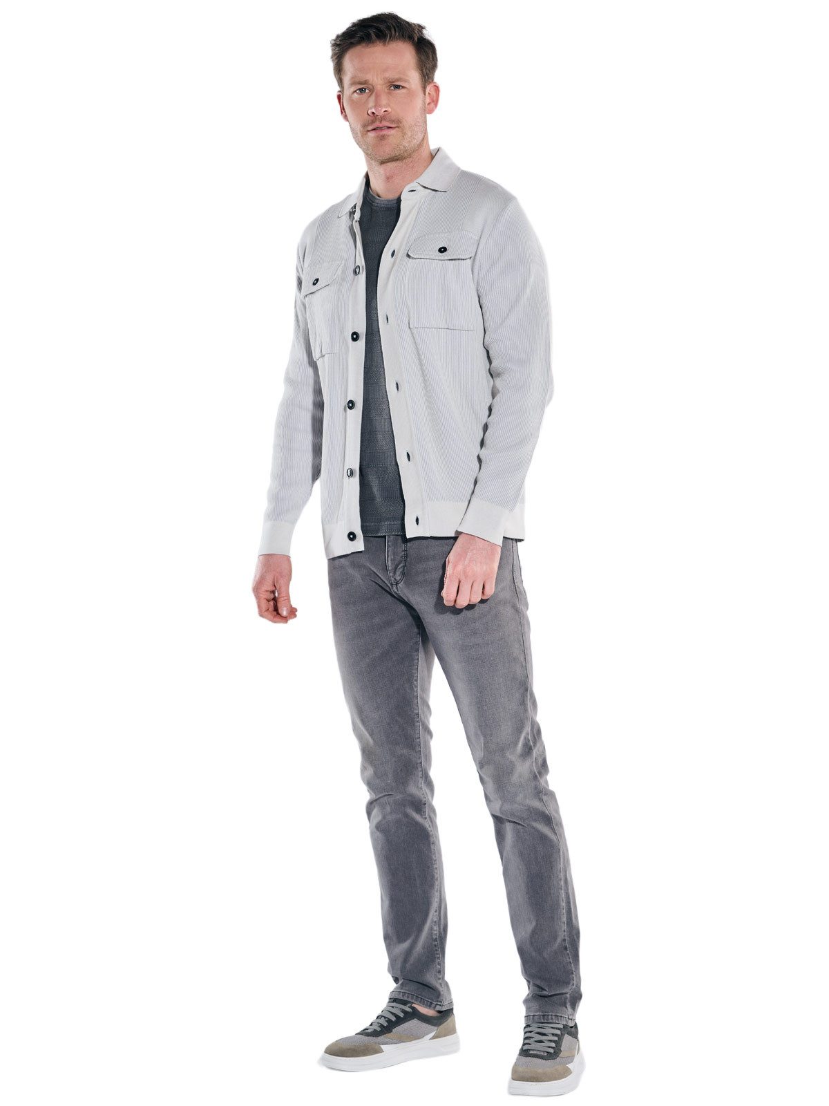 Engbers Cardigan Herren Modisches Strick Overshirt, Silbergrau