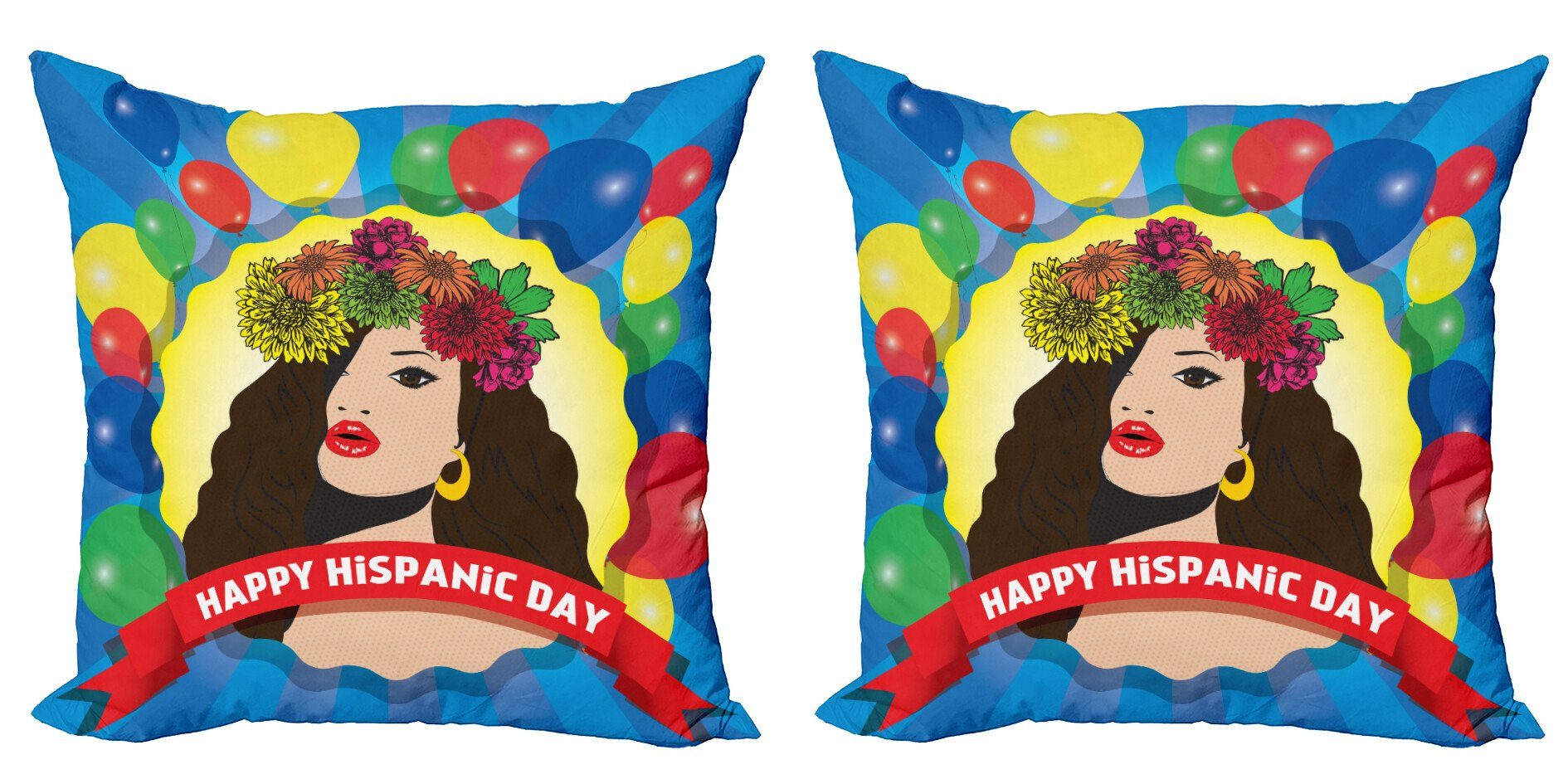 Kissenbezüge Modern Accent Doppelseitiger Digitaldruck, Abakuhaus (2 Stück), spanisch Pop-Art-Mädchen und Ballone