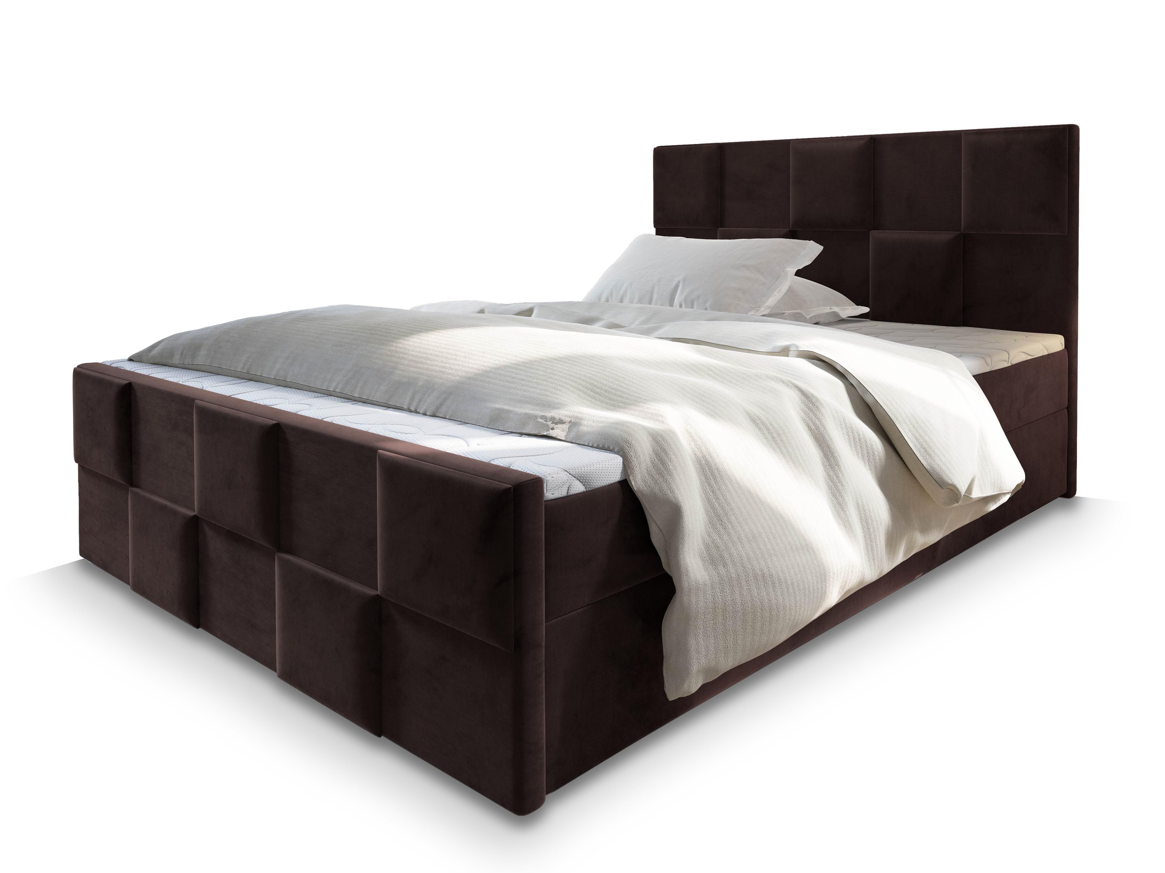 Masseno Boxbett MONA 140x200 cm mit Bonell Matratze und Topper, Doppelbett, Polsterbett mit Kopfteil, Boxspringbett