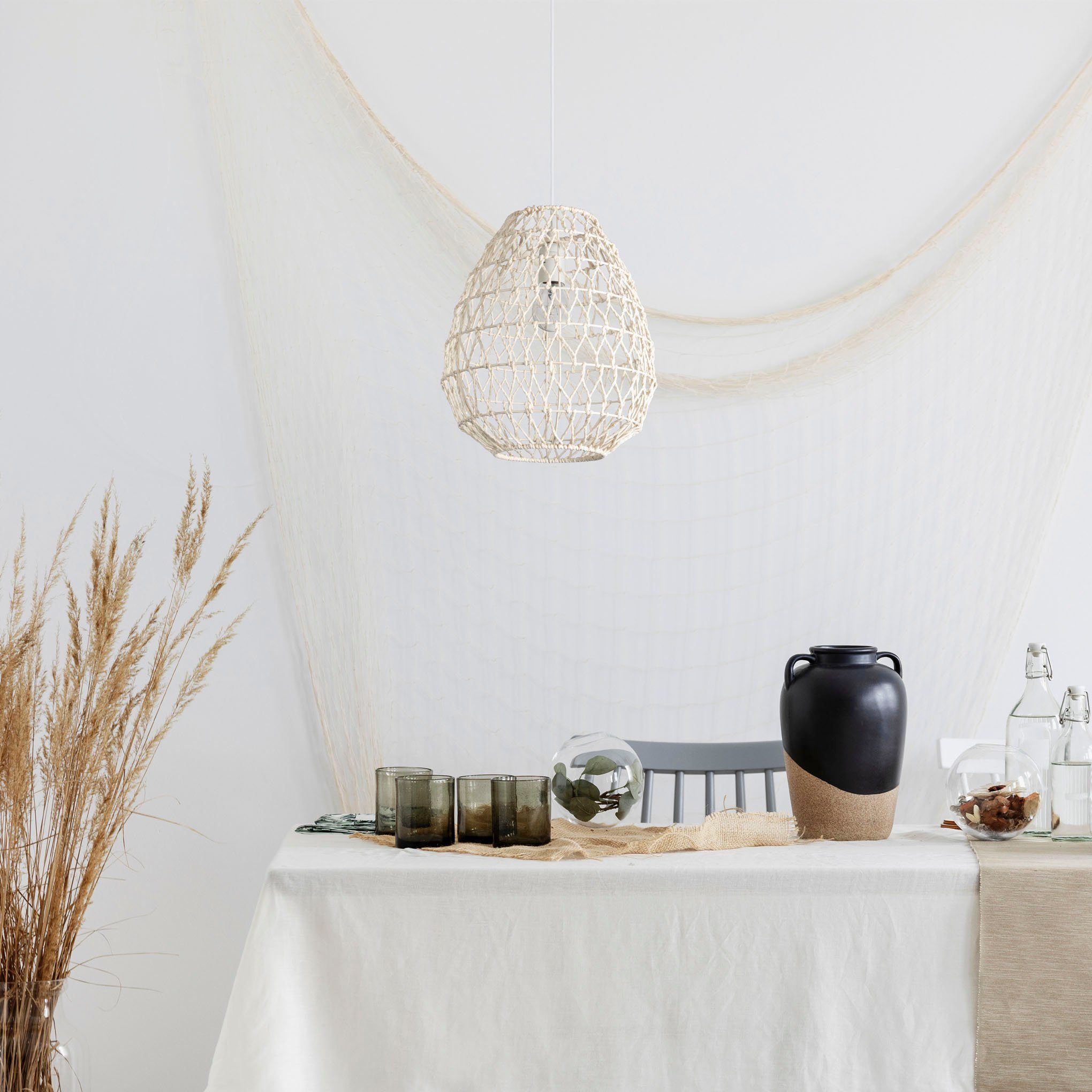 Paco Home Pendelleuchte KAGEEG, Boho Optik Esszimmerlampe Rattan Skandi E27 Leuchtmittel, ohne