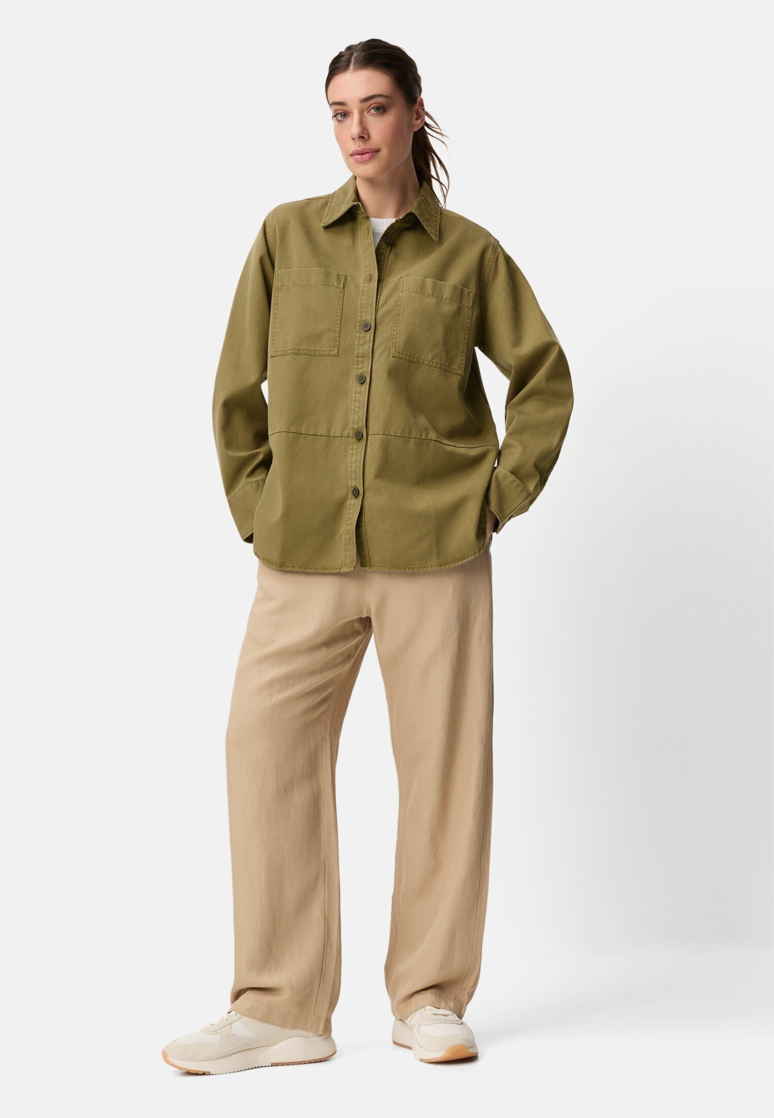 camel active Hemdbluse Bluse mit Knopfleiste Langarm unifarben