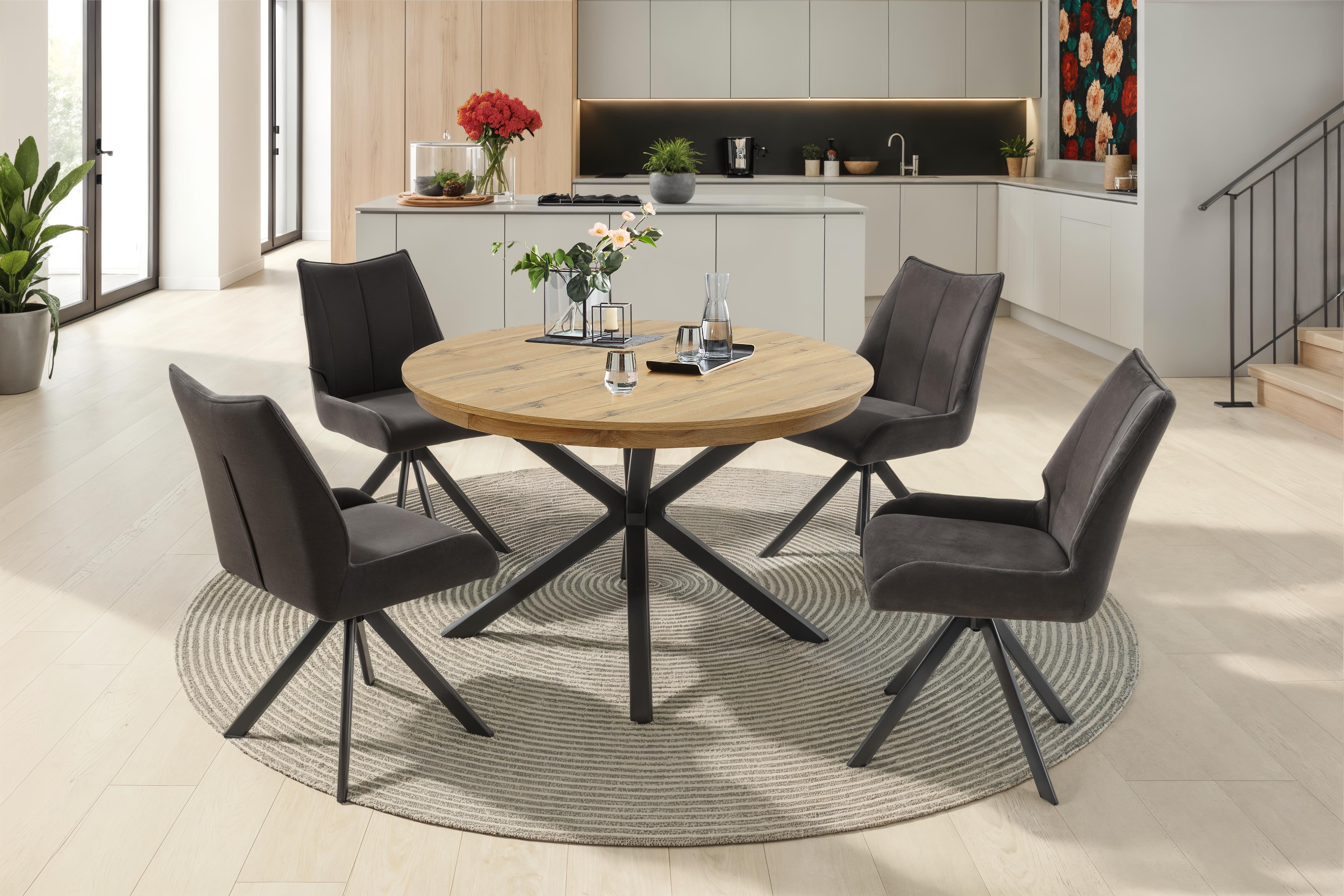 Jockenhöfer Gruppe Essgruppe Olbia/Madison Sitzgruppe (Set, 5-tlg., 1 Ausziehtisch und 4 Stühle), (5-tlg), Tisch mit Butterflyauszug, 120-160 cm, Wildeiche