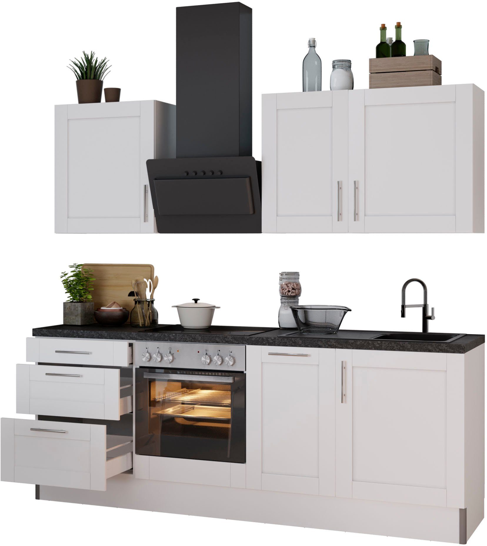 OPTIFIT Küche Ahus, Breite 225 cm,wahlweise mit E-Geräten,MDF Fronten,Soft  Close Funktion | Sockelblenden