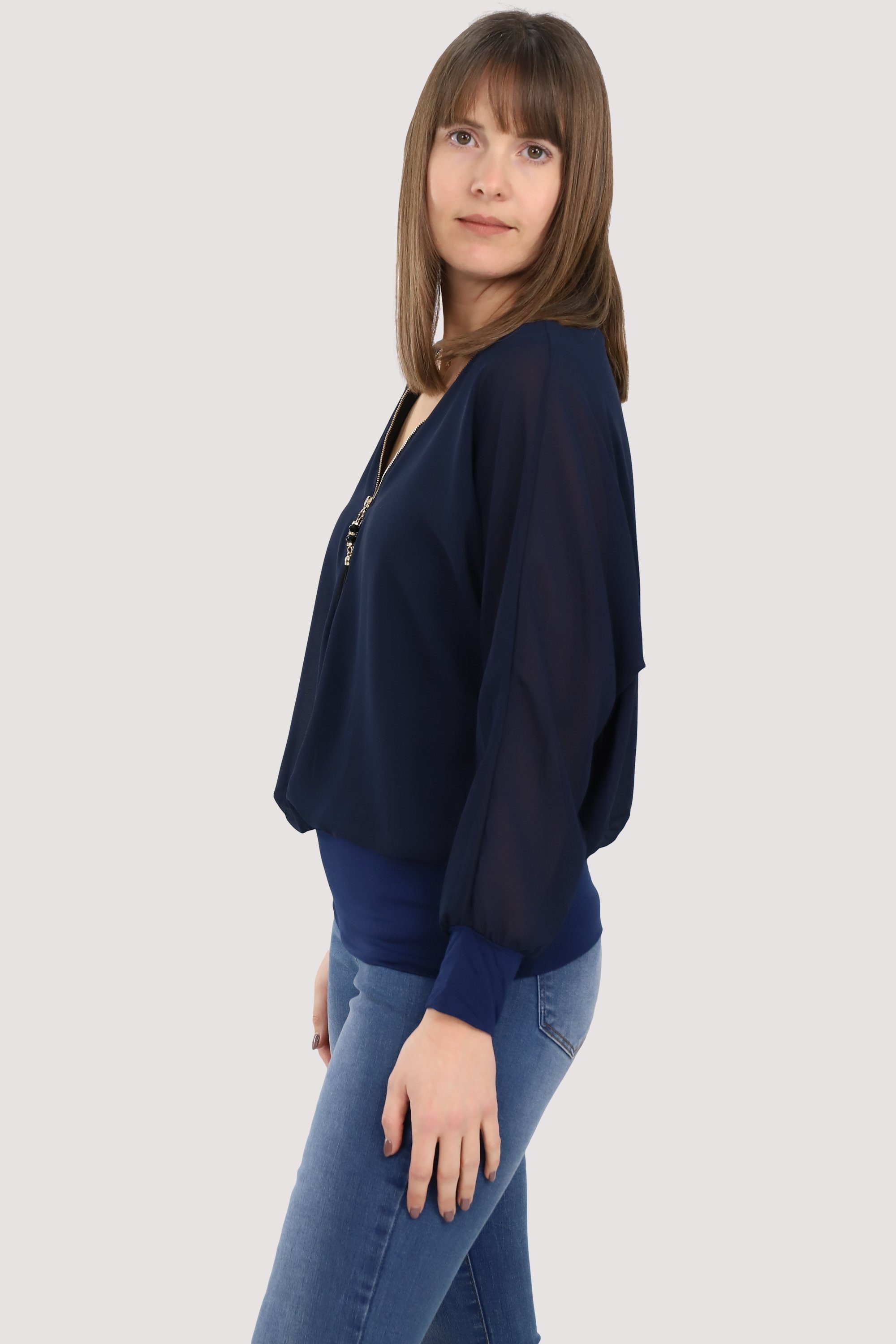 malito more than fashion Chiffonbluse 6297 dunkelblau Fledermausärmeln mit Einheitsgröße Bluse