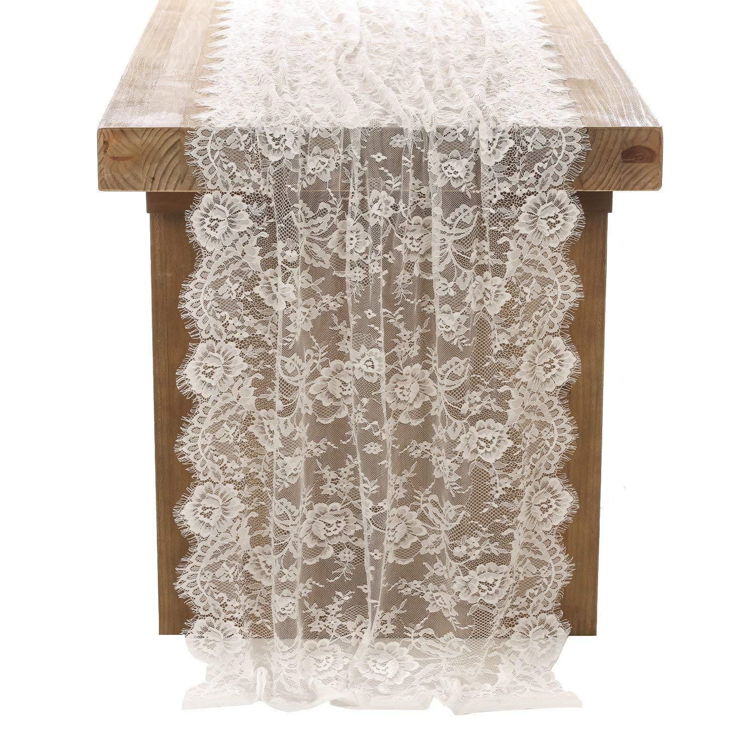 LuxusKollektion Tischläufer Tischläufer Spitze 75x300cm Vintage Weiss (1-tlg)