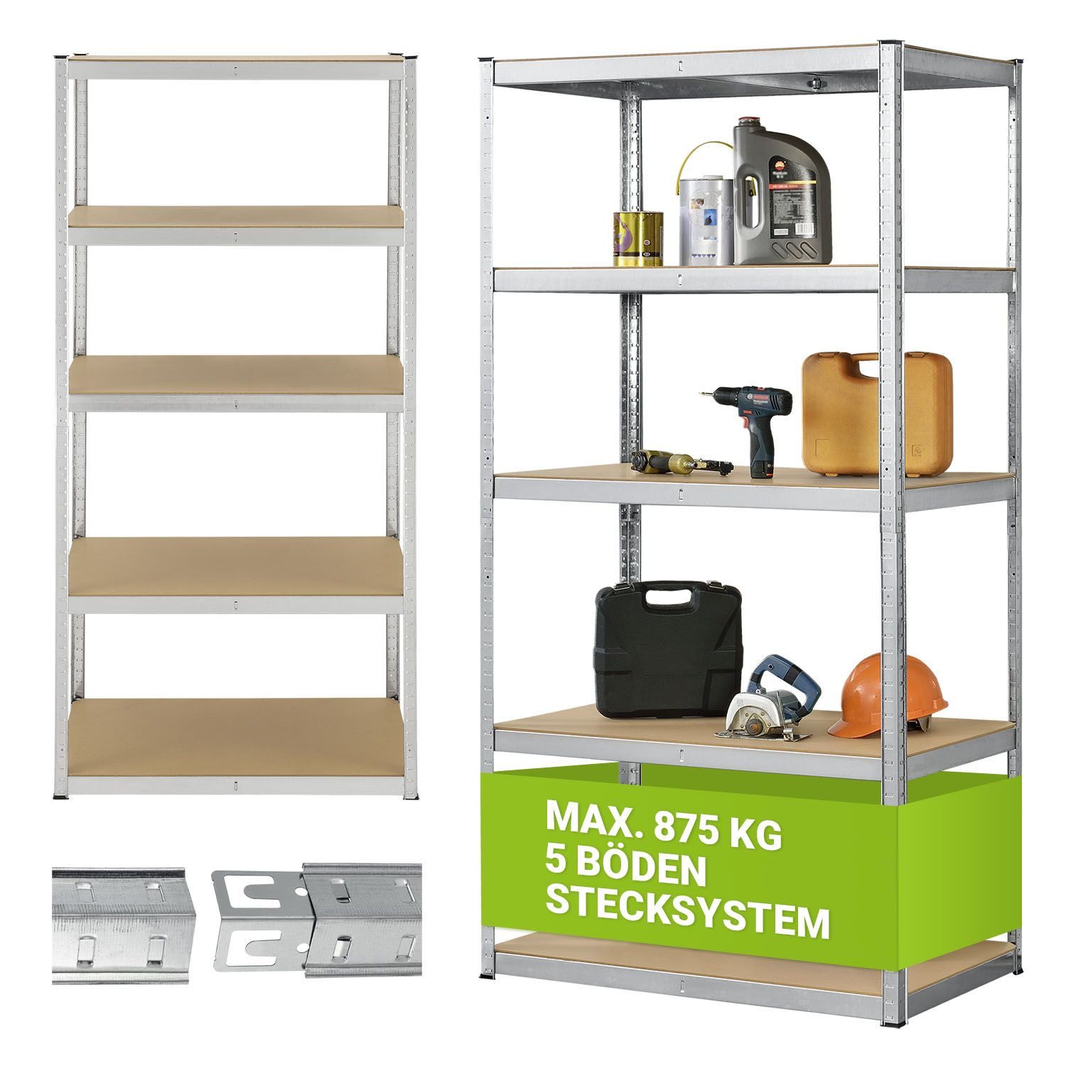 Juskys Schwerlastregal Basic, Regalsystem mit 5 Einlegeböden, je 175 kg Tra günstig online kaufen