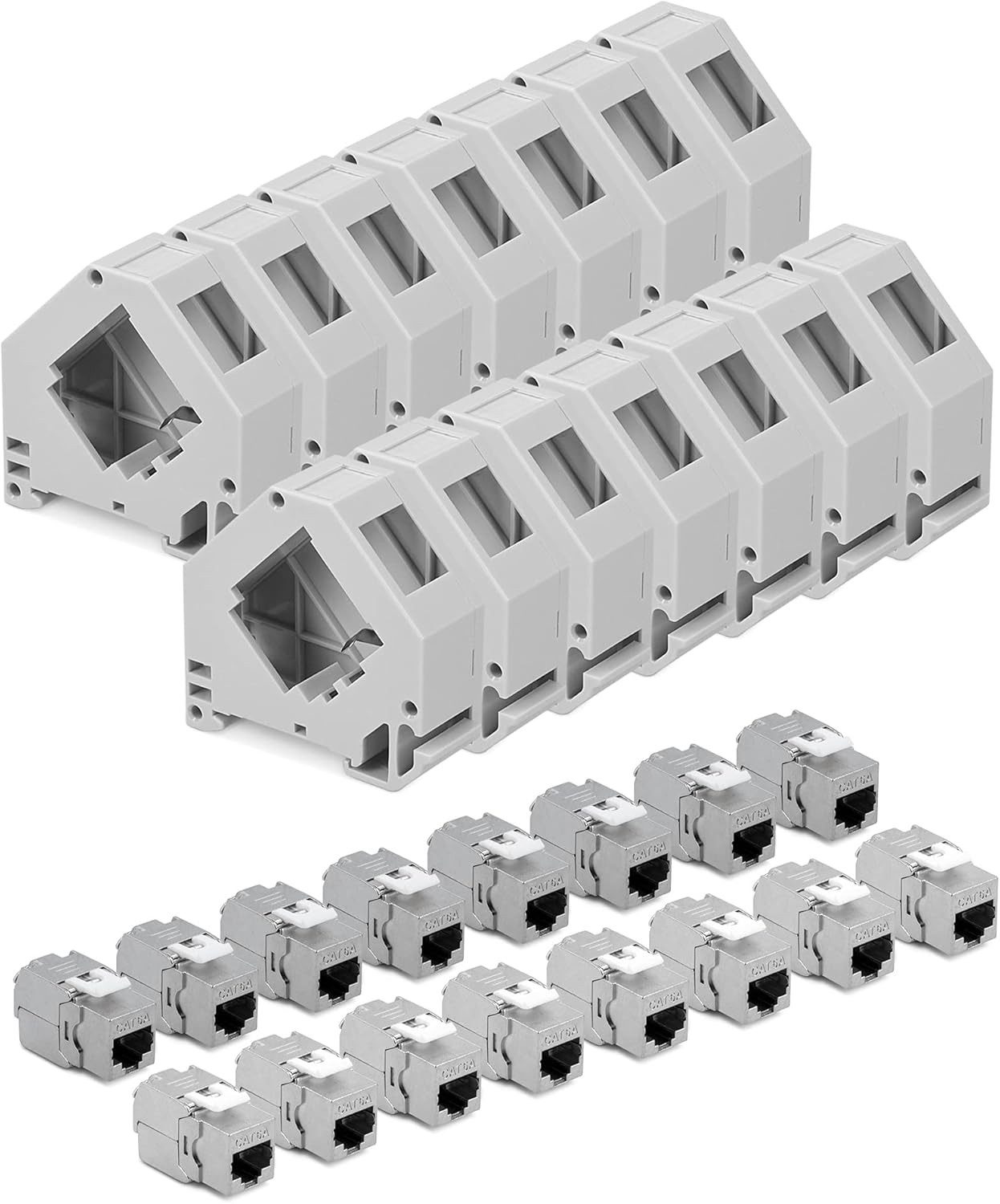 kwmobile Keystone Modul Set mit Hutschienenadapter - 16x CAT 6A Netzwerkkabel, (6.29 cm), Keystone Modul + Hutschienenadapter Set