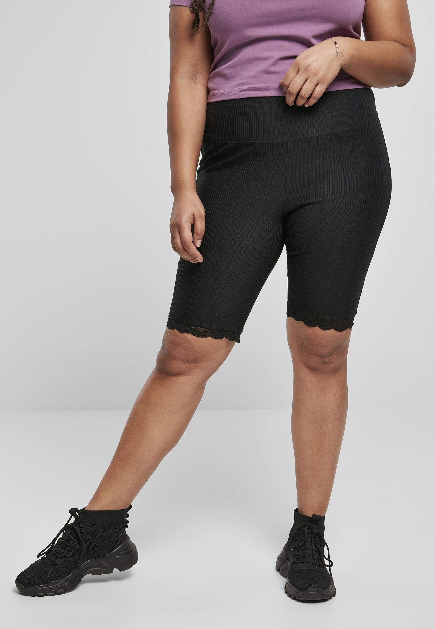 Trainingshose Ladies High Waist Rib Lace Hem Cycle Shorts Radlerhose
