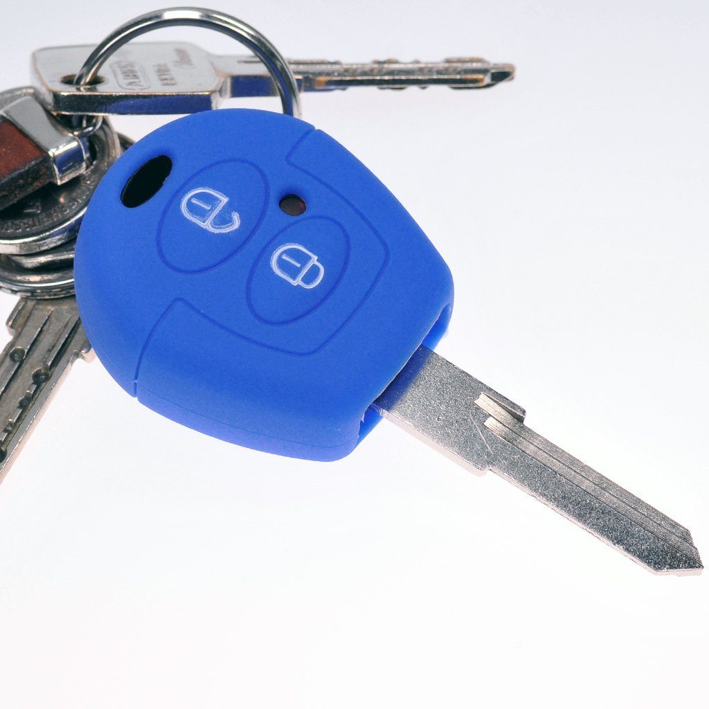 mt-key Schlüsseltasche 2x Autoschlüssel T4 Fernbedienung im Silikon 2er-Set, VW Polo 2 Cordoba Blau für SEAT Fox Schutzhülle Tasten Skoda Sharan