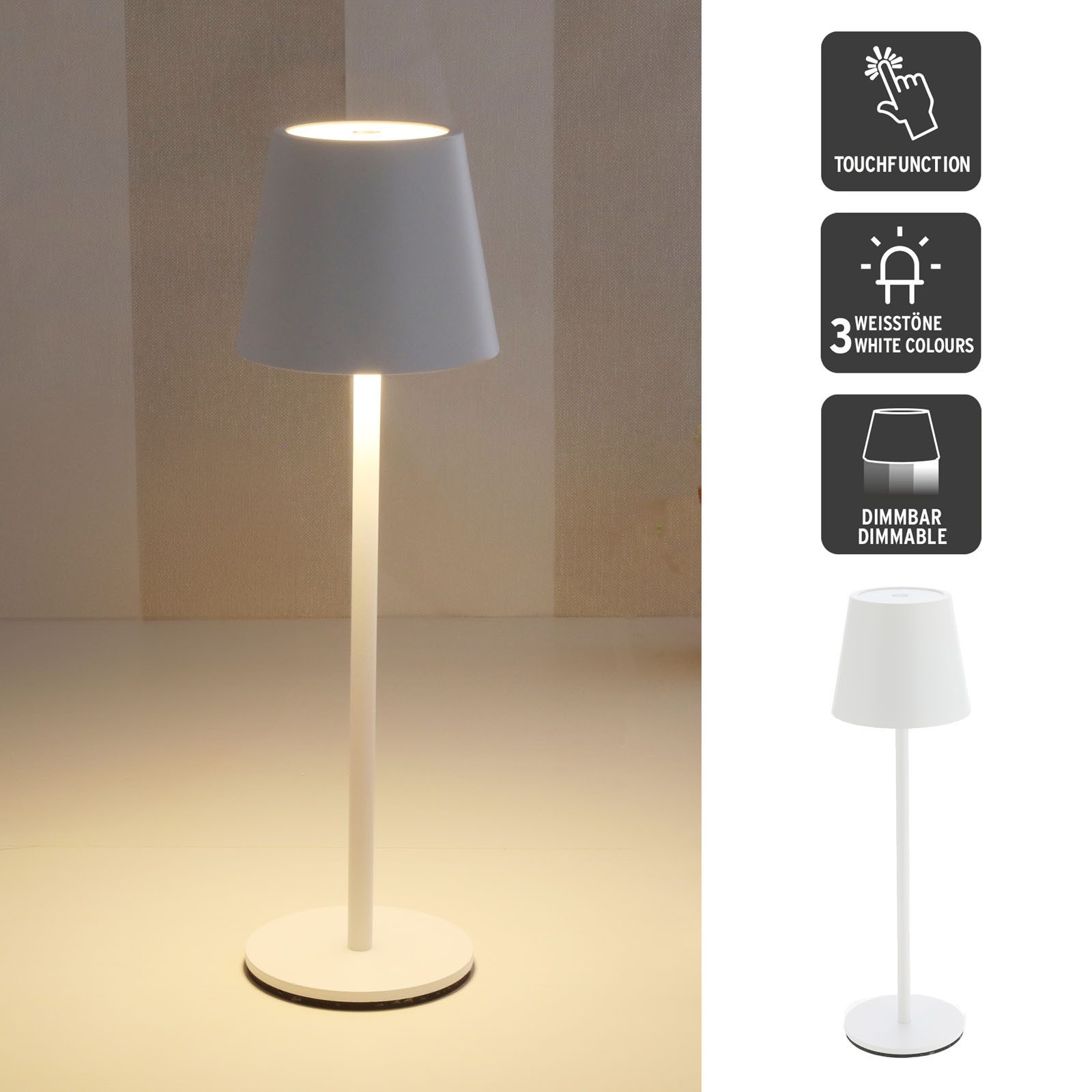 LED Nachttischlampe XL Metall Akku Tischleuchte Schreibtischlampe Tischlampe