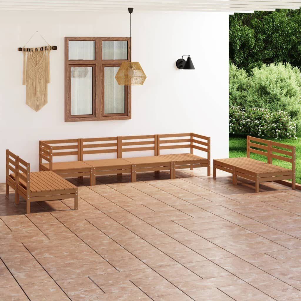 vidaXL Gartenlounge-Set 8-tlg. Garten-Lounge-Set Honigbraun (1-tlg) Massivholz Kiefer