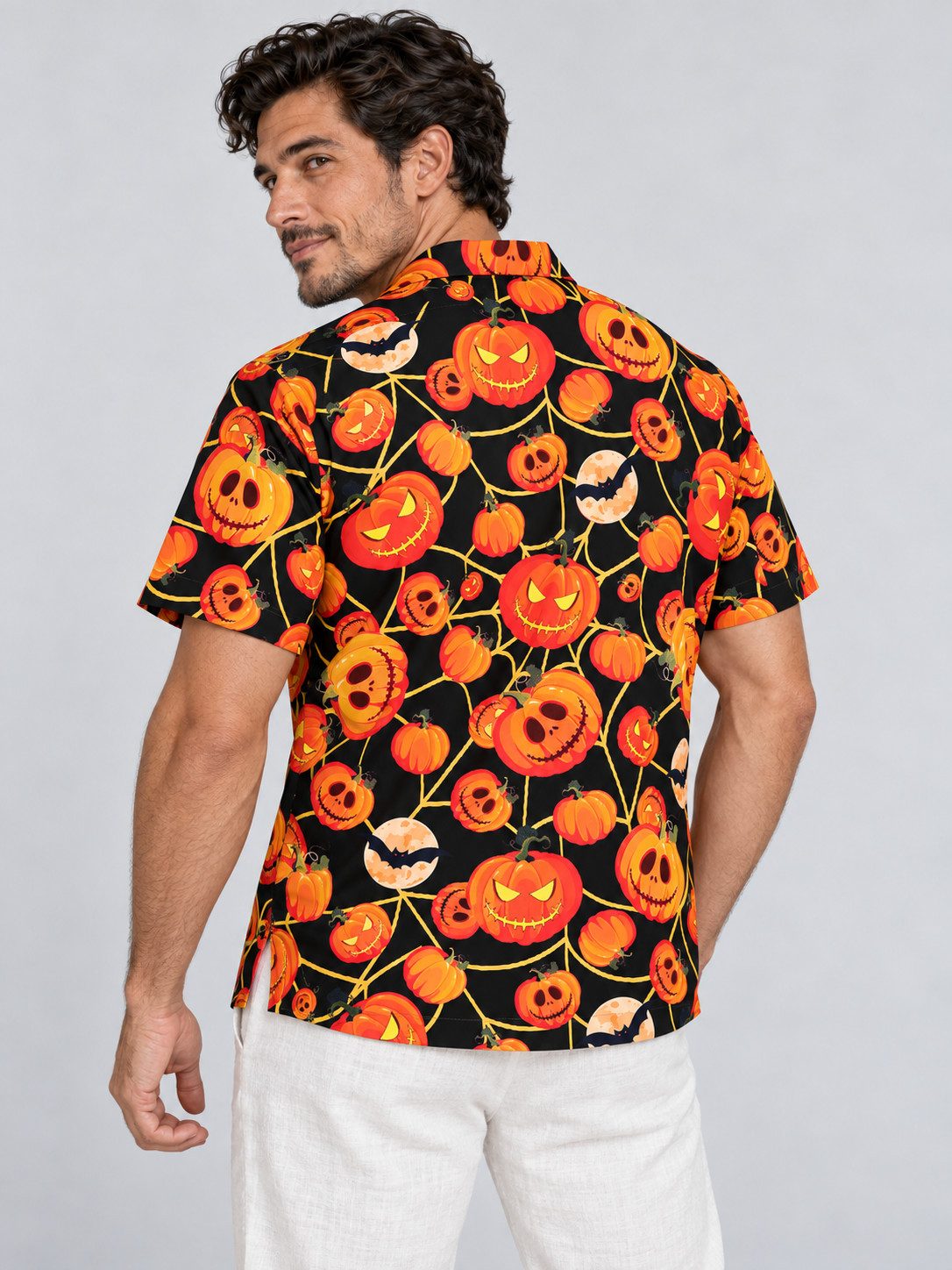 King Kameha Hawaiihemd "Halloween Pumpkin Web" Funky Hawaii-Hemd Kurzarm Front-Tasche Unisex – Bild 4 von 5