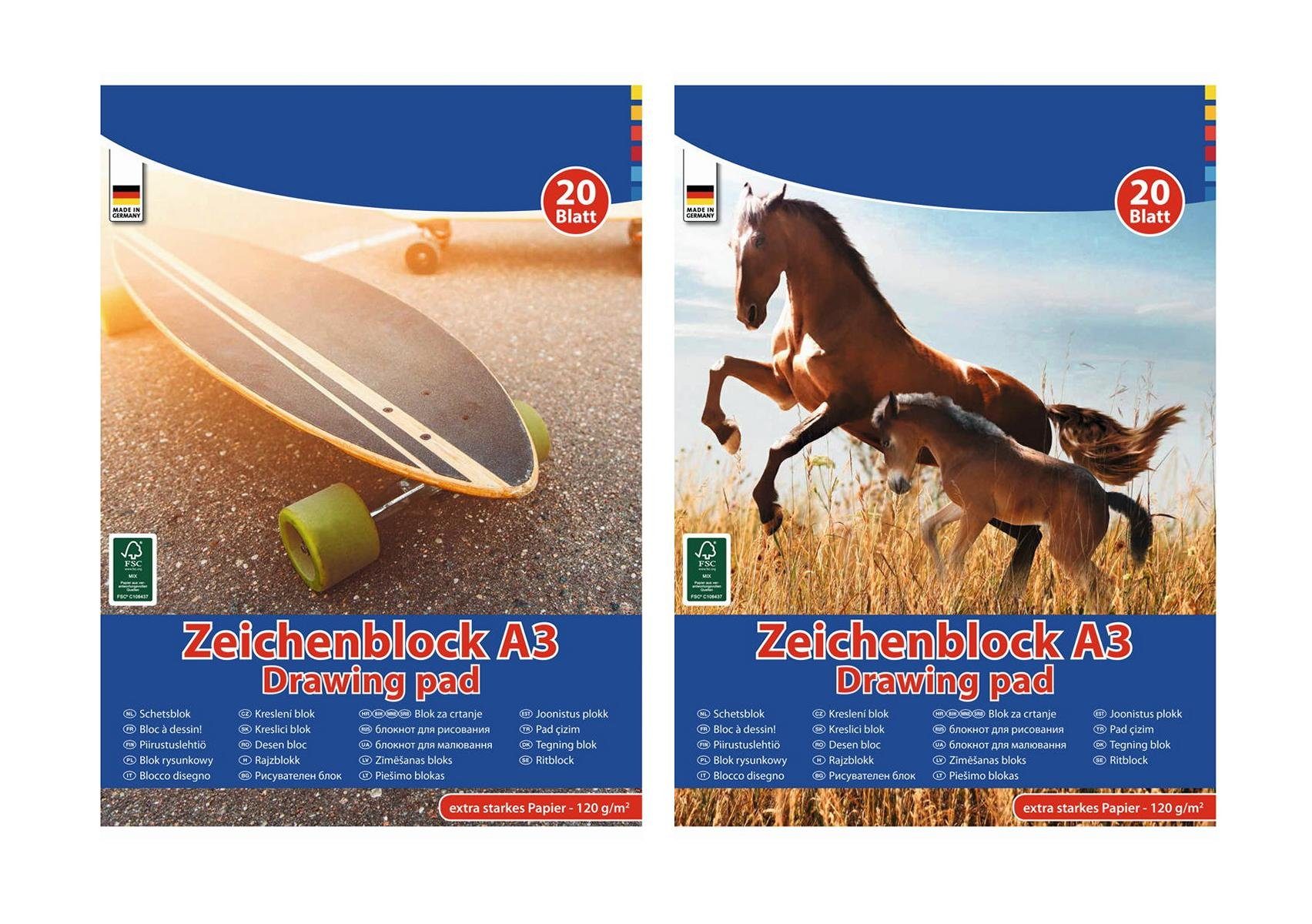 Stylex Schreibwaren Geschäftspapier 2x Zeichenblock / 20 Blatt extra Starkes Papier je Malblock / DIN A3