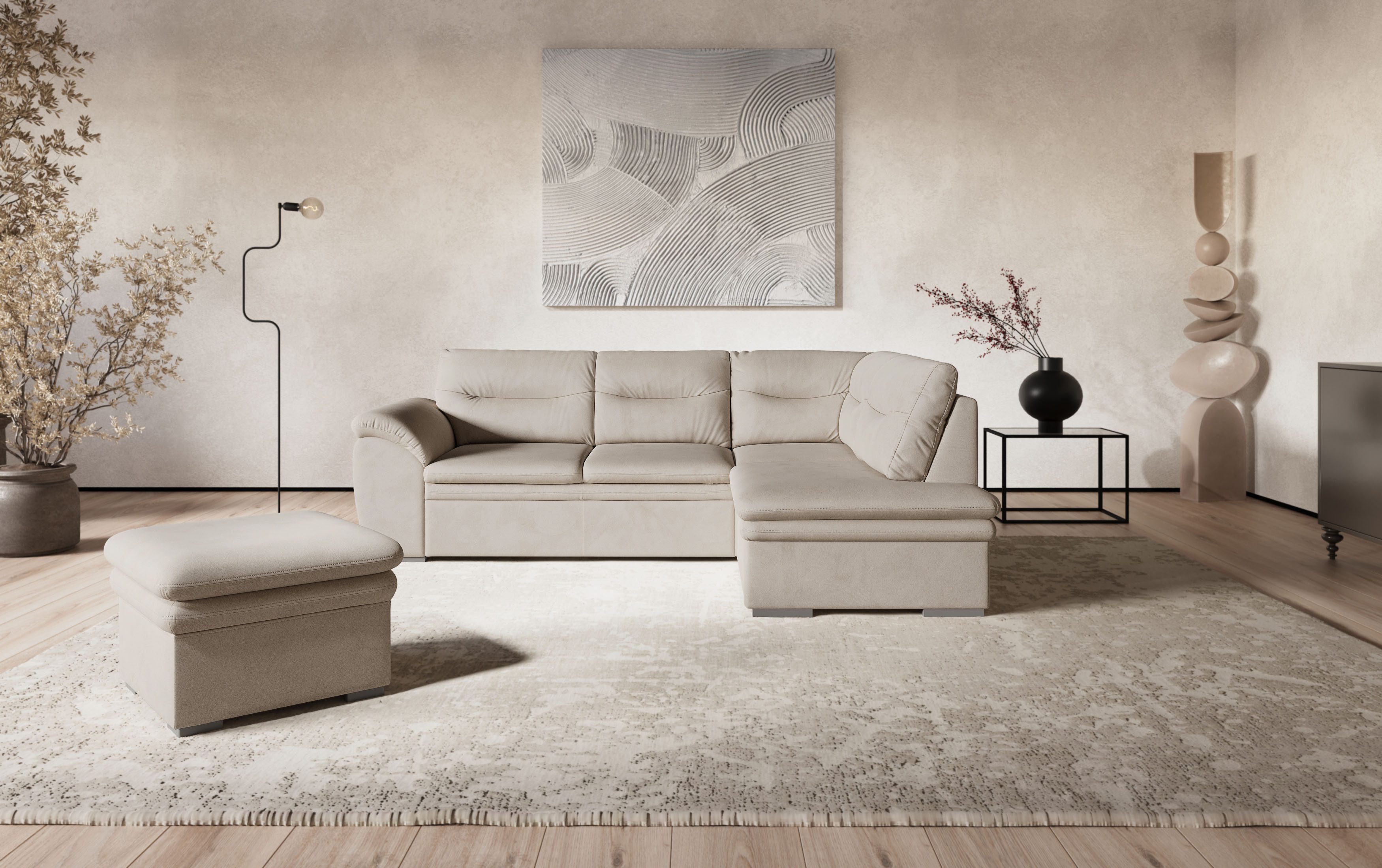 COTTA Ecksofa Leandra L-Form, wahlweise mit Bettfunktion & Bettkasten