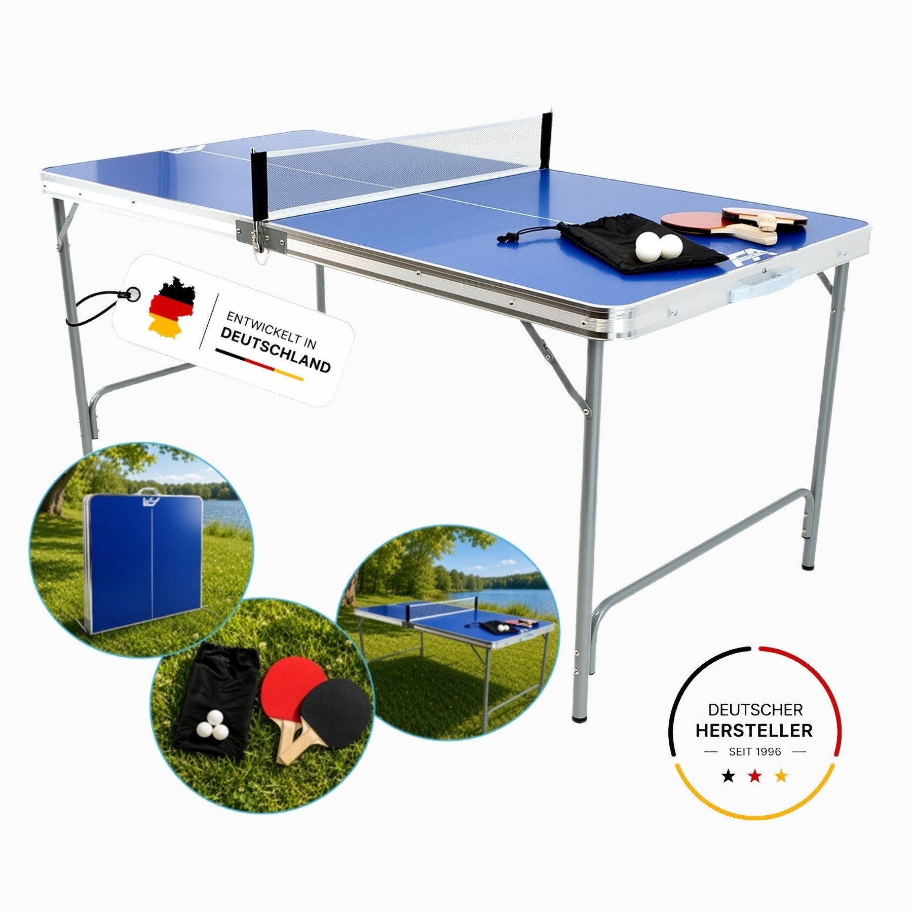 FASports Tischtennisplatte Fabula mit Spielset für Kinder und Jugendliche (Set, 4-tlg., Netz, Schläger, Ball), klappbarer Tischtennistisch, leicht transportierbar und verstaubar