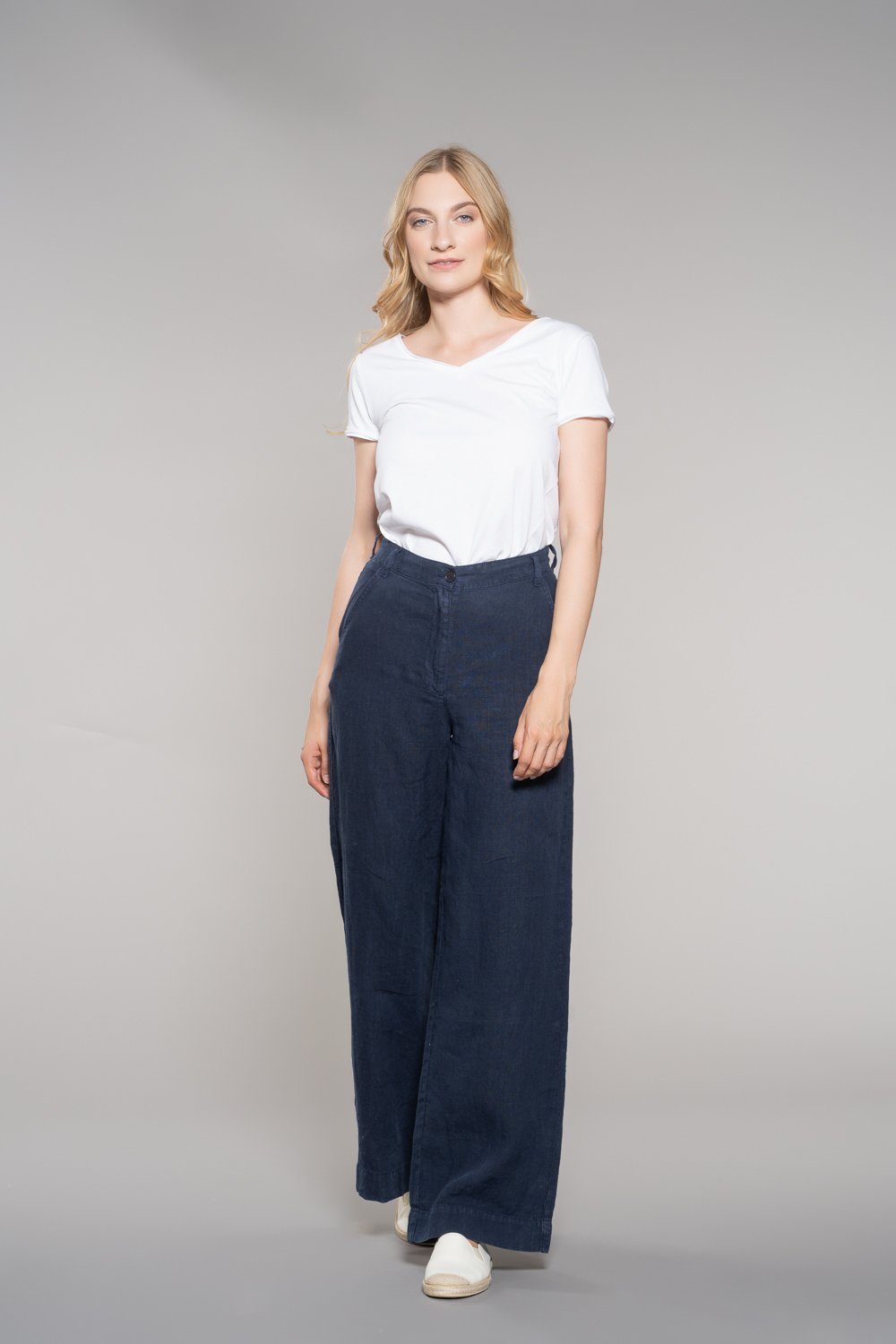 Feuervogl Leinenhose fv-Fr:051, Wide Leg, High Waist, Pure Linen