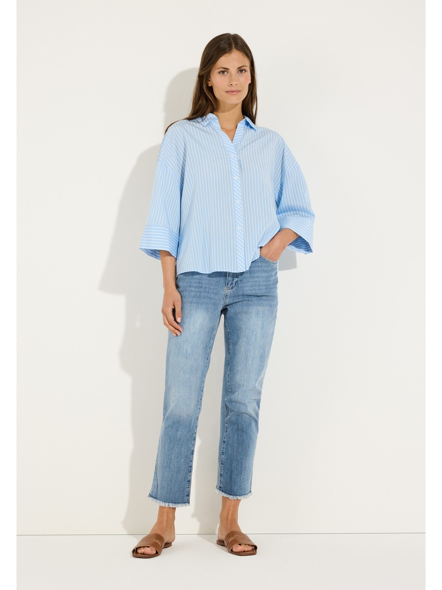 MORE&MORE Klassische Bluse weite, gestreifte 3-4 Arm Hemdbluse