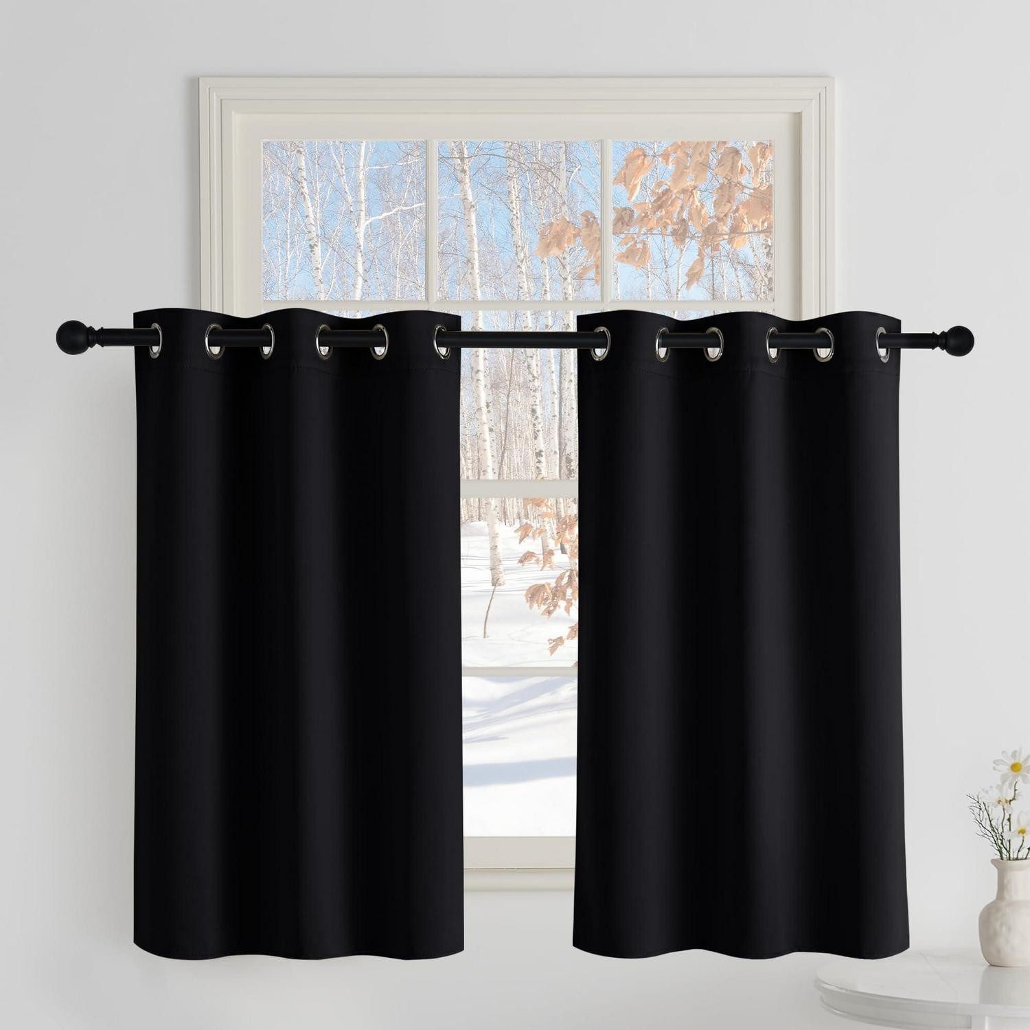 LuxusKollektion Scheibengardine Kurzgardinen Blickdicht Ösenvorhang 2er Pack Schwarz (2 St)