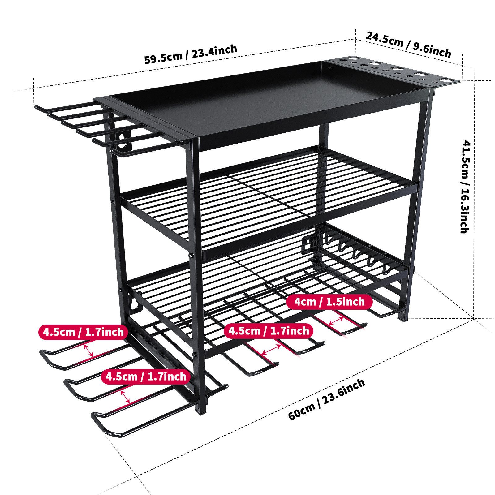 GarveeMore Wandhalterung Werkzeug 4 Ebenen,Werkstatteinrichtung Werkzeughalter, (Werkstatt Werkzeugregal für Garage,Werkstatt,60x24.5x41.5cm) – Bild 2 von 5