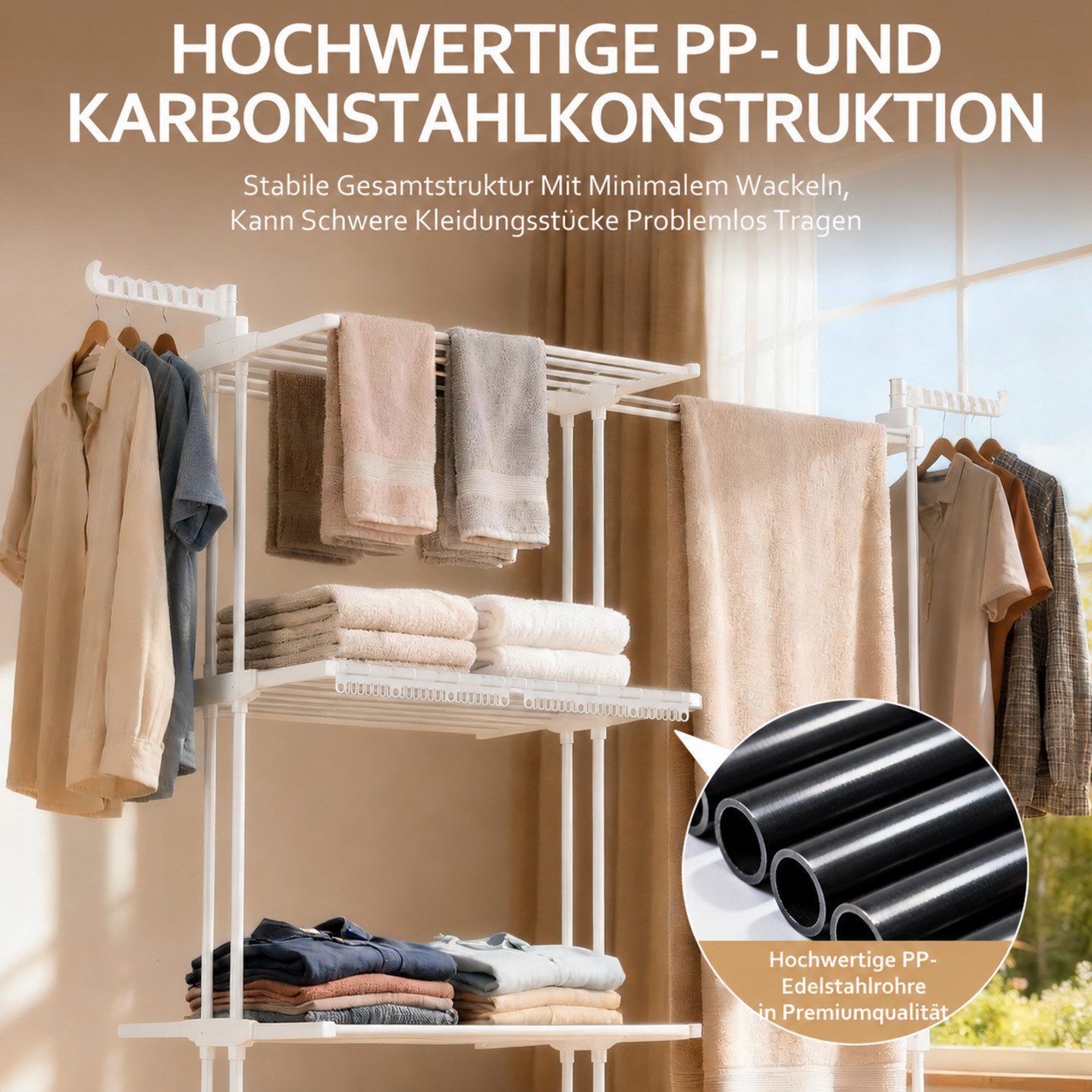 Huracan Wäscheständer Turm 2in1 Klappbar, Wäscheturm, Turmwäscheständer Hoch, Flügelwäscheständer Clothes, 3 Etagen