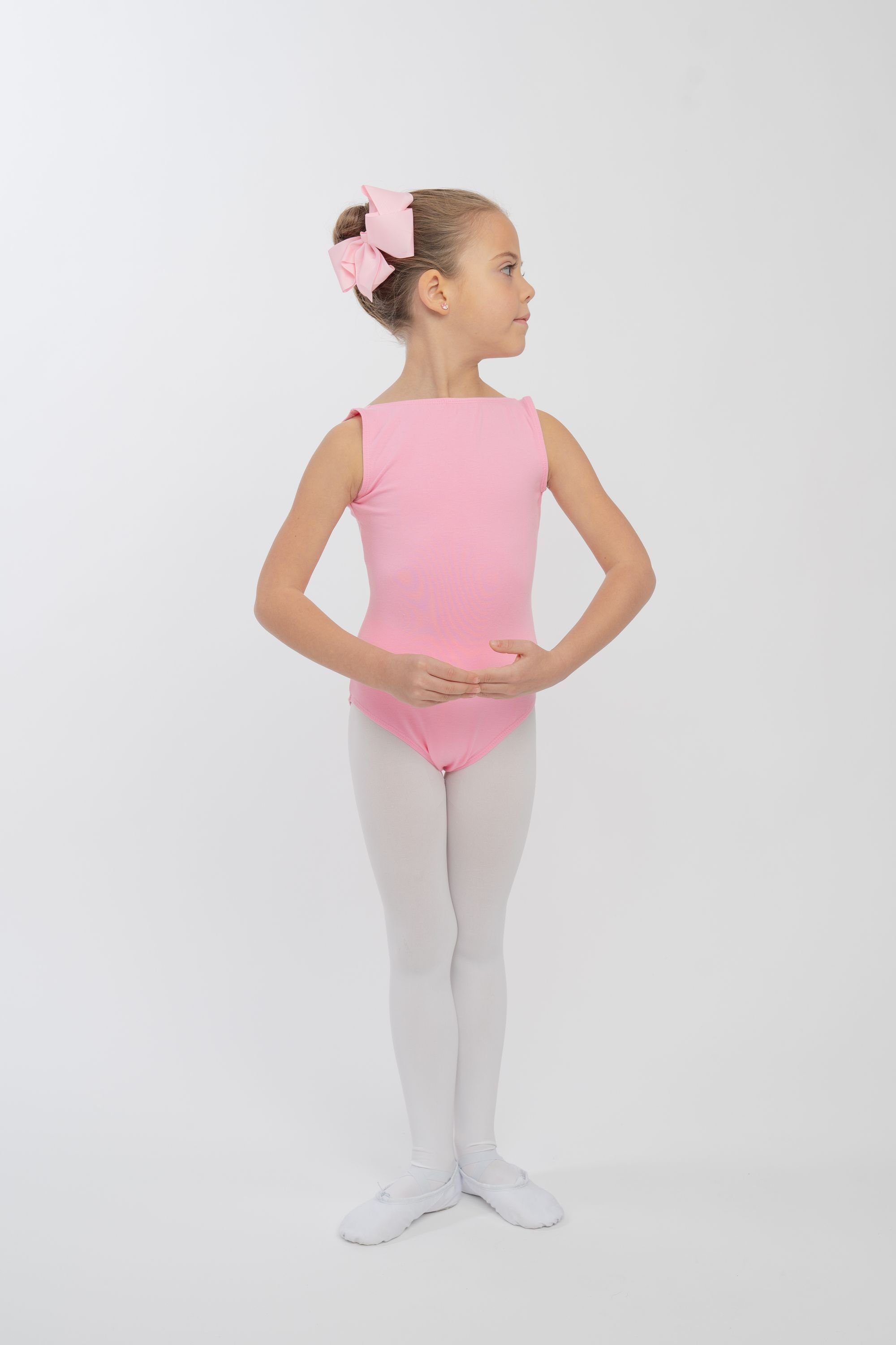 rosa Ballettbody ärmelloses Linda Kinder Body tiefem mit Trikot fürs Ballett Rückenausschnitt tanzmuster