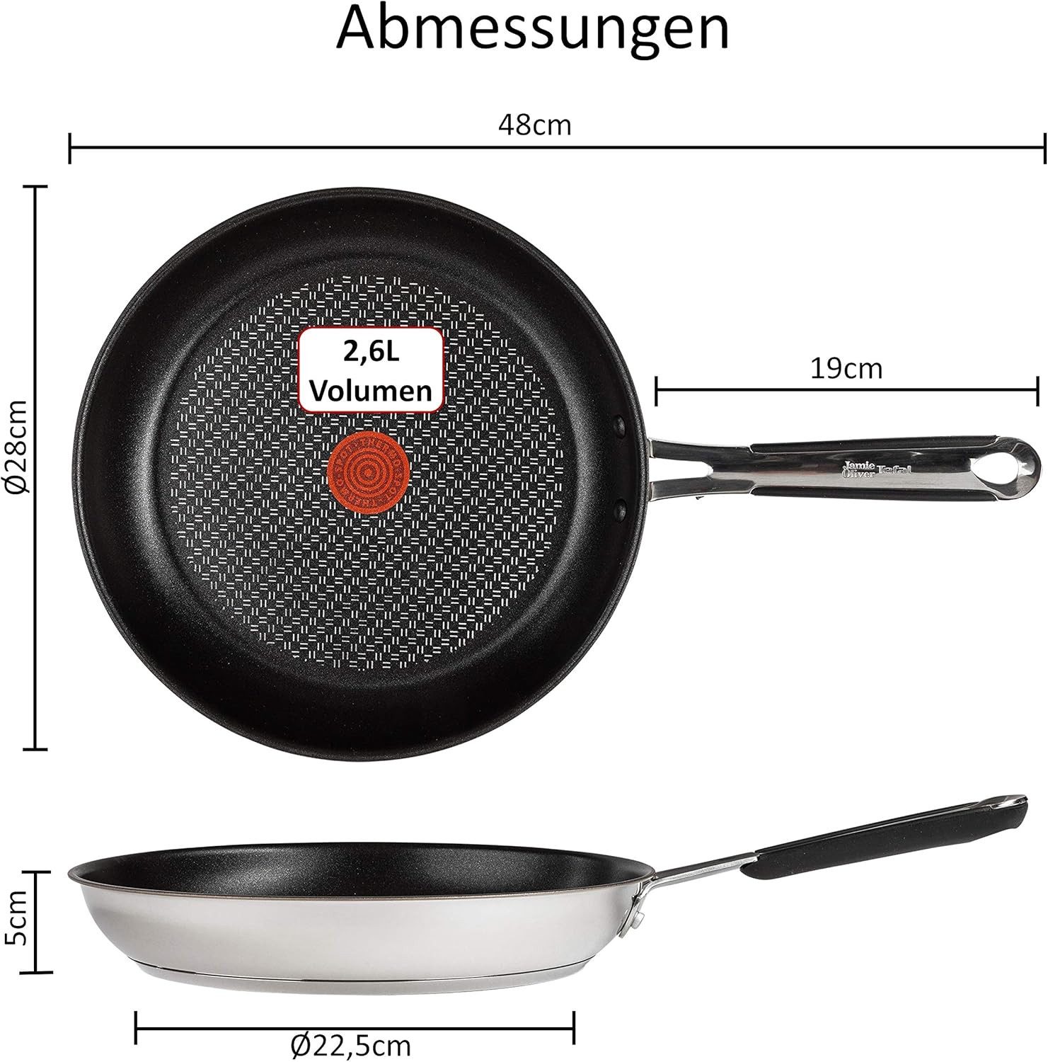 Tefal Bratpfanne Jamie Oliver E30 Pfanne 28cm Set3 Bratpfanne alle Herdarten+ Induktion, Edelstahl 18/10 (Pfanne, Bratpfannen Set, Pfannenset, Wok, Wokpfanne, Schmorpfanne, Pfannen, Inkl. 1 Wender & Filzschoner), Säurebeständig