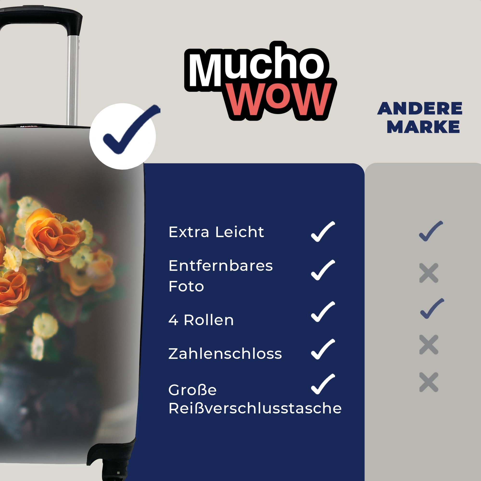 rollen, MuchoWow 4 Orange Handgepäck mit Rosen Rollen, - Handgepäckkoffer für Reisetasche Ferien, Blumen, Reisekoffer - Trolley,