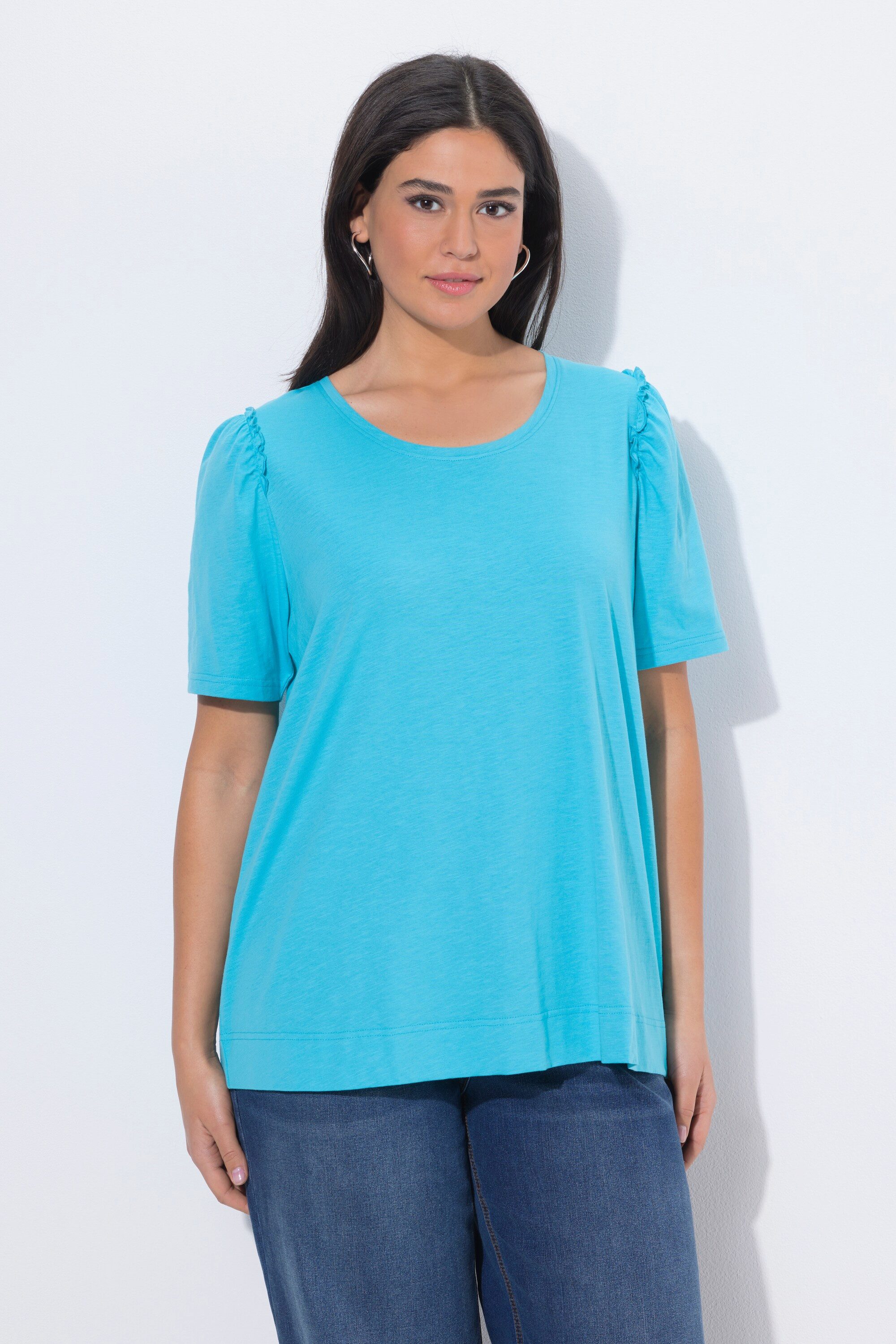 Ulla Popken T-Shirt T-Shirt Rüsche A-Linie Rundhals Halbarm
