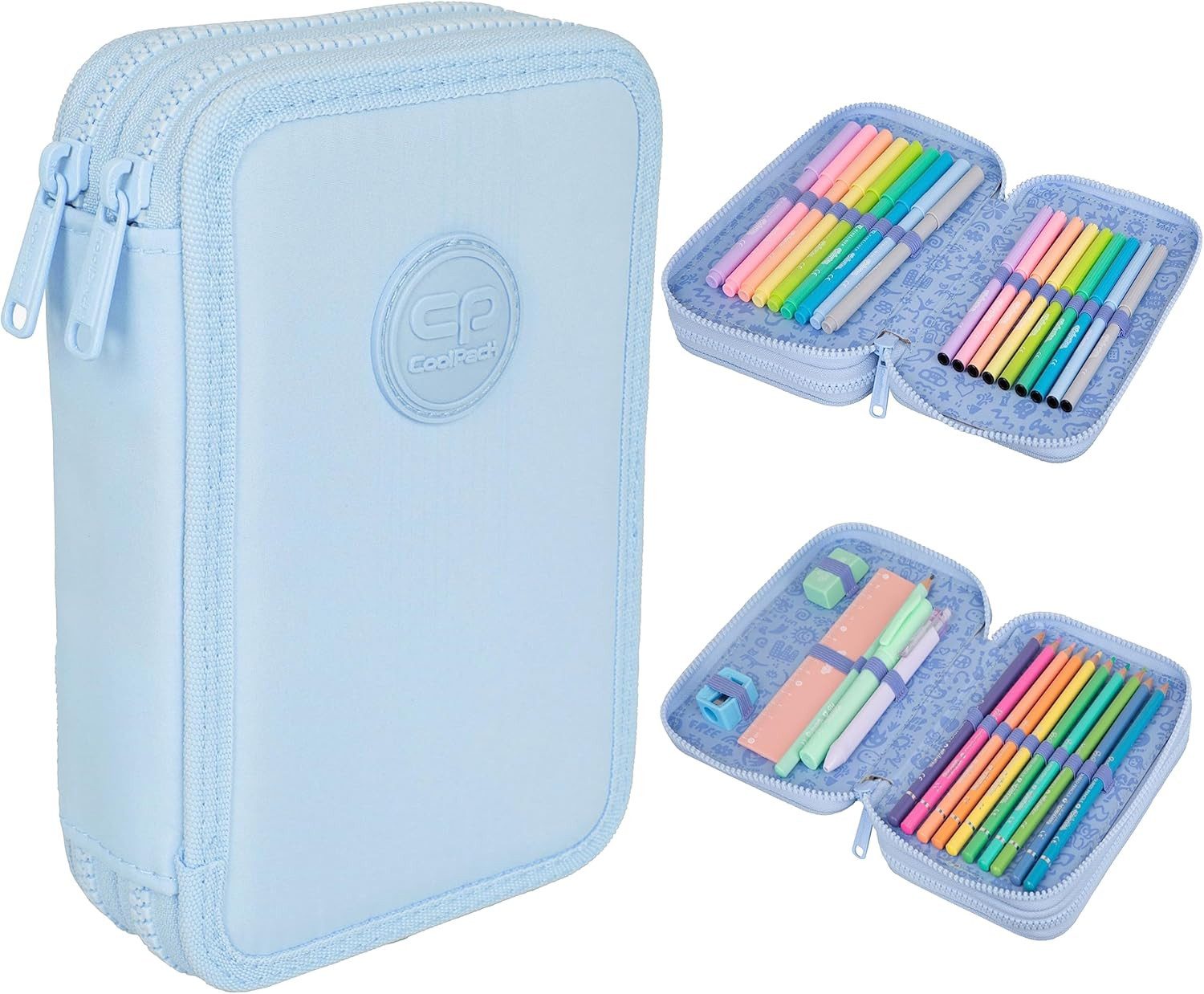 GOLDKIDS Federmäppchen COOLPACK 2-fache Federtasche Federmappe, (34-teilig Schüleretui Stifte und Pinsel, inkl. Aufgabenheft Federbox Etui), Stiftetasche Schlamper-Etui Schul-Etui