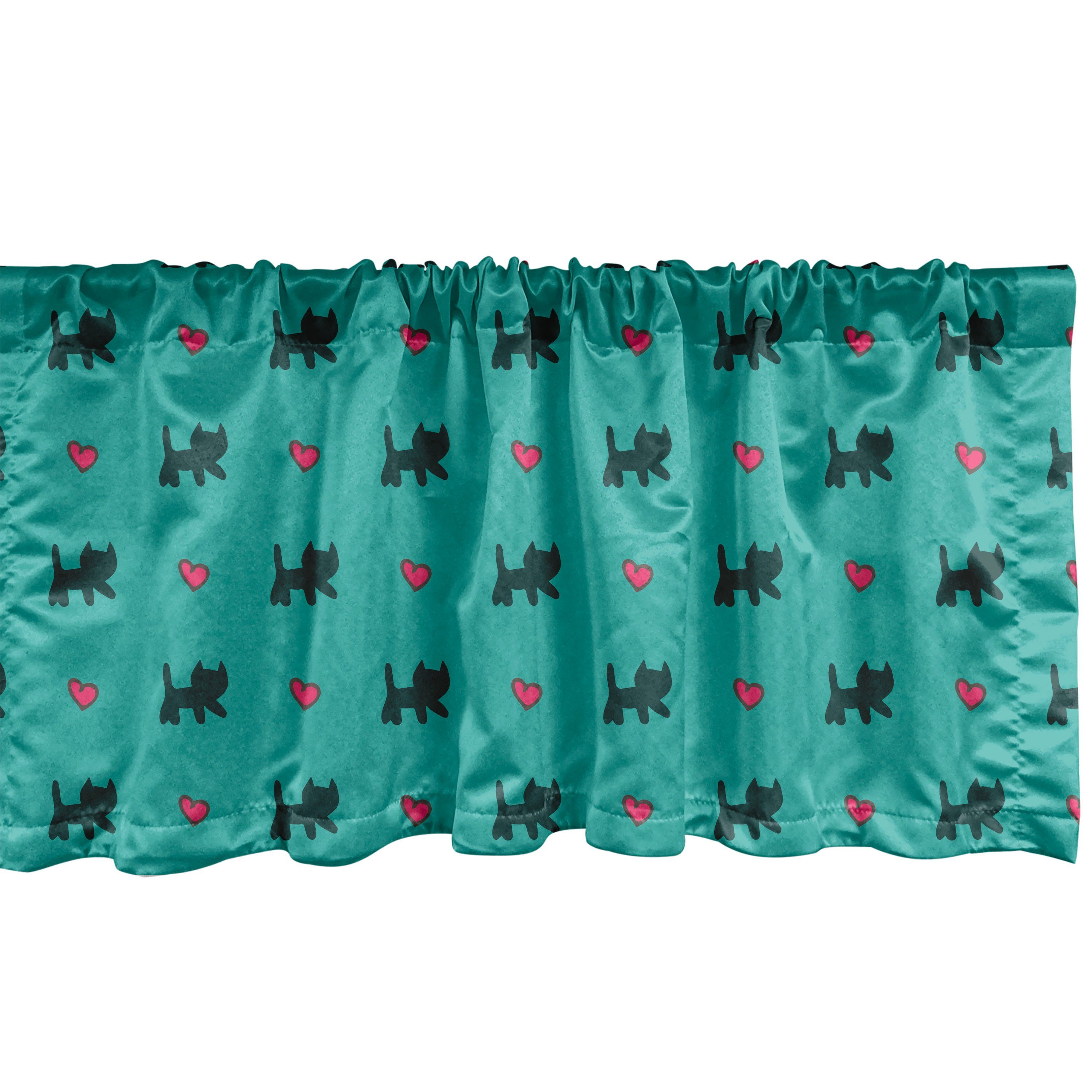 Scheibengardine Vorhang Volant für Küche Schlafzimmer Dekor mit Stangentasche, Abakuhaus, Microfaser, Teal Kätzchen rosa Herzen