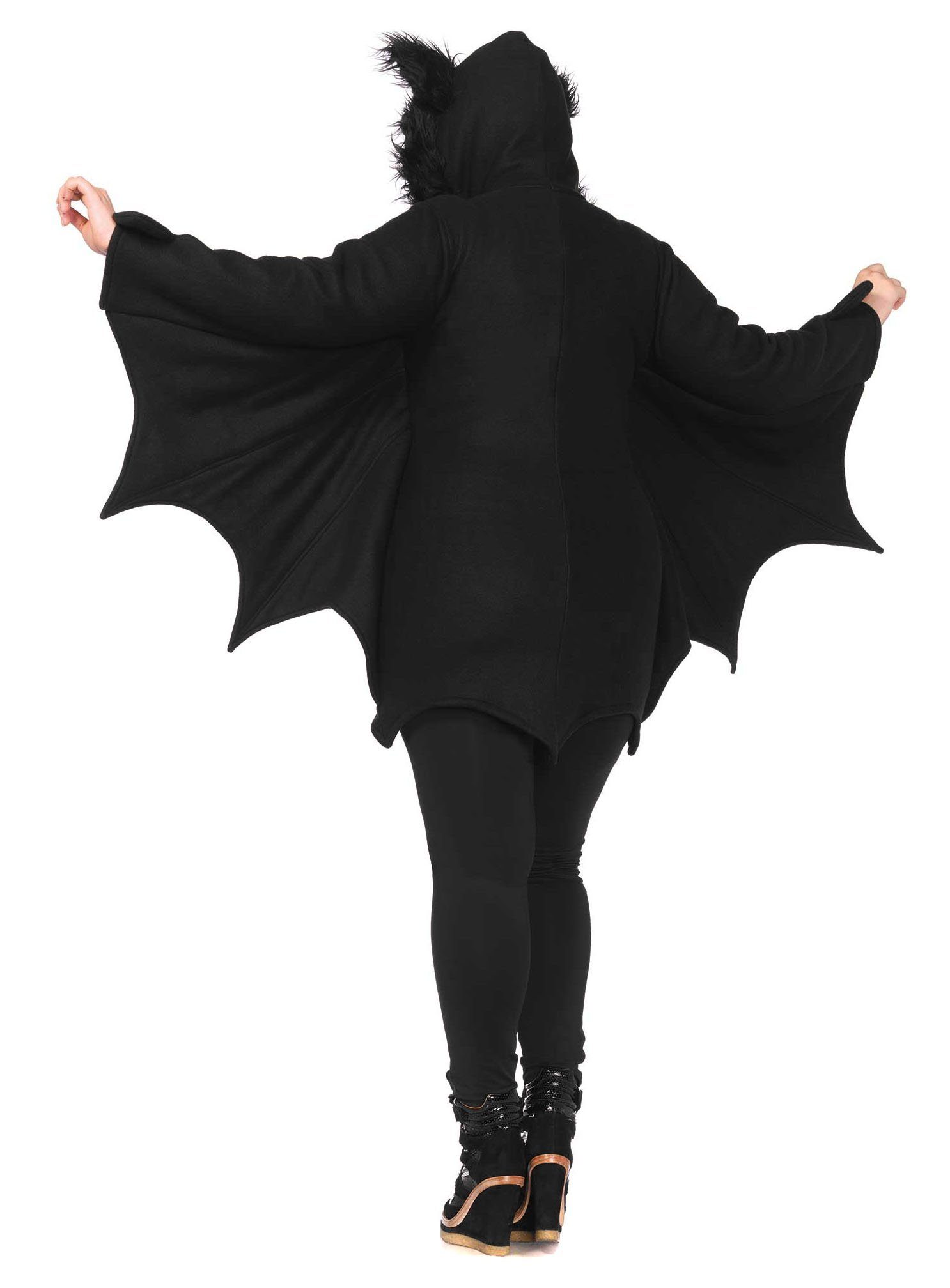 Leg Avenue Kostüm Fledermaus - XXL Karneval Faschingskostüm Damen, Tierisch verspielter Einteiler mit flauschiger Kapuze