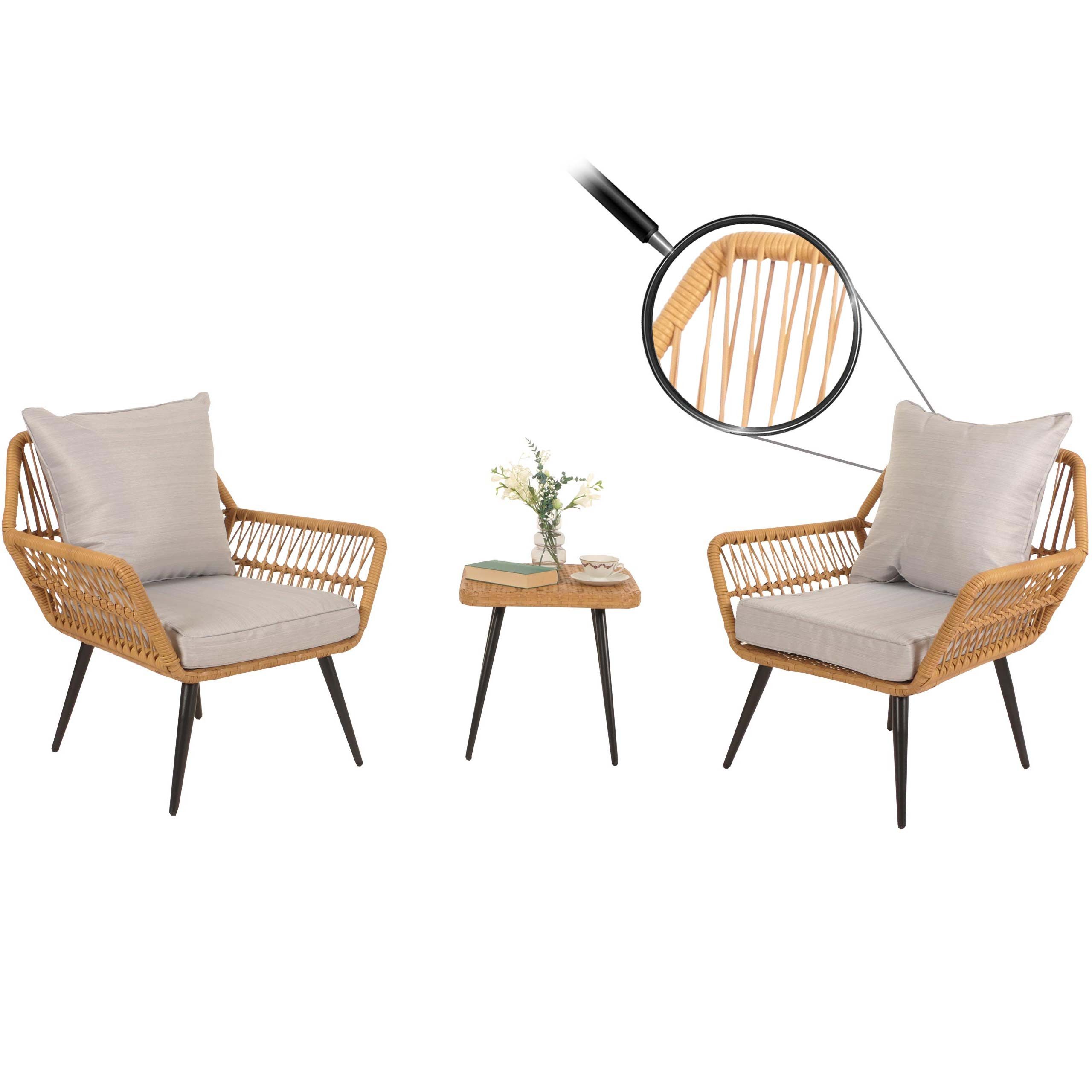 MCW Sitzgruppe MCW-N34, (Set, 3-tlg), Dichte Rattanstreben für mehr Komfort, Hohe Stoffqualität 210g/m²