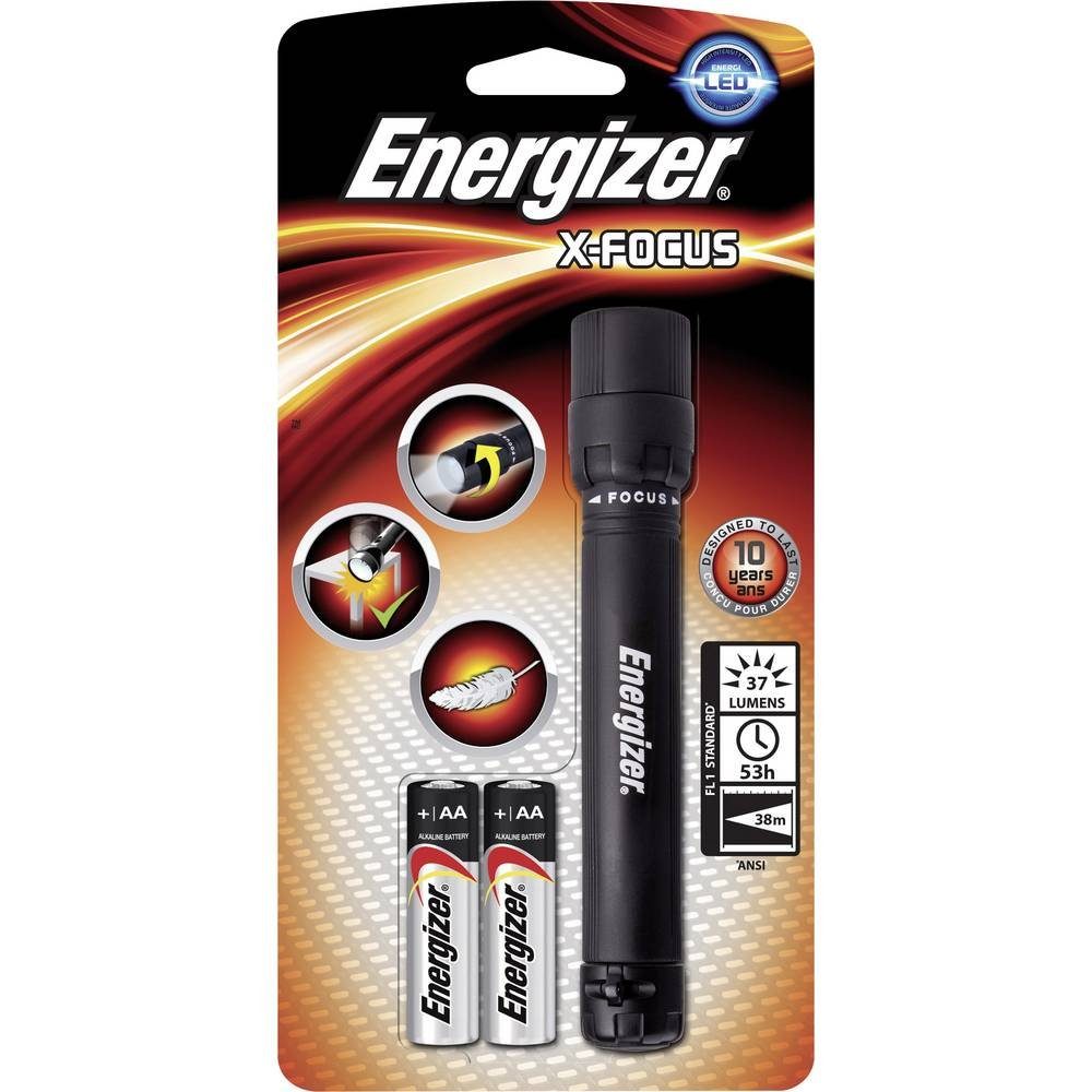 Energizer LED Taschenlampe LED Taschenlampe X-Focus, Betrieben mit 2  Energizer MAX AA-Batterien (im Lieferumfang enthalten)