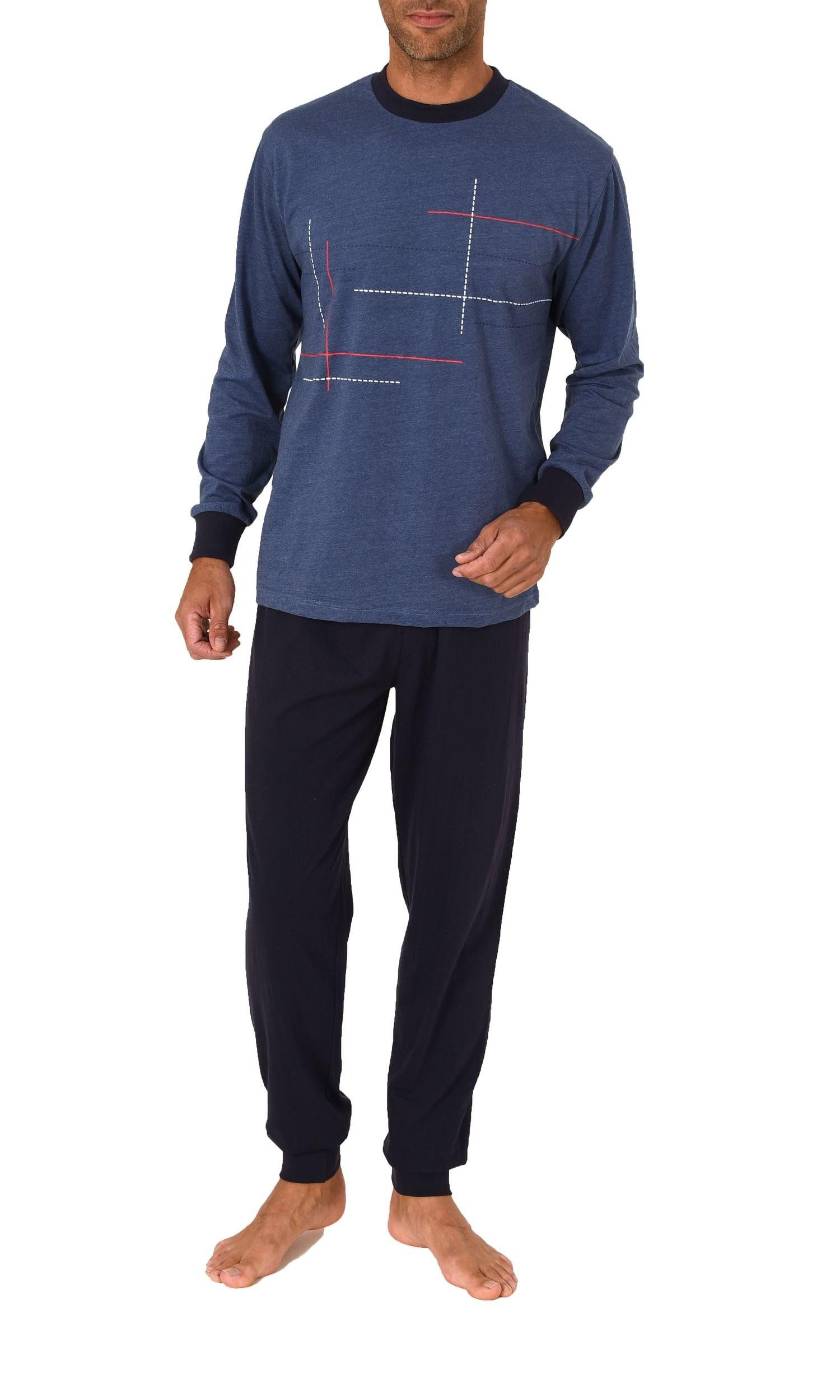 Pyjama Normann Herren langarm Schlafanzug Pyjama mit Bündchen und Frontprint