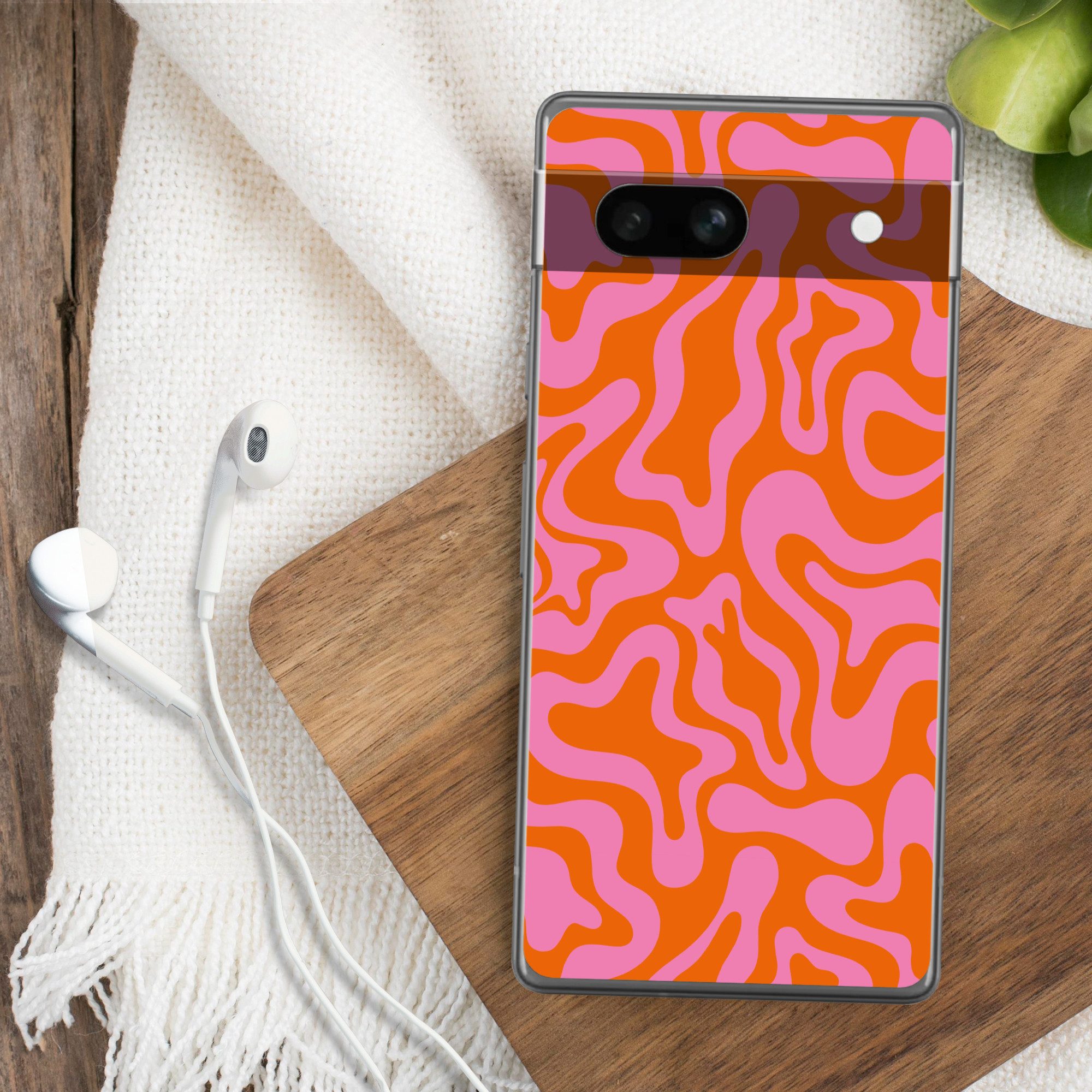 MuchoWow Handyhülle für Google Pixel 7a Muster - Rosa - Orange - Abstrakt - Modern, Handy Case, Silikon, Bumper Case Dünn