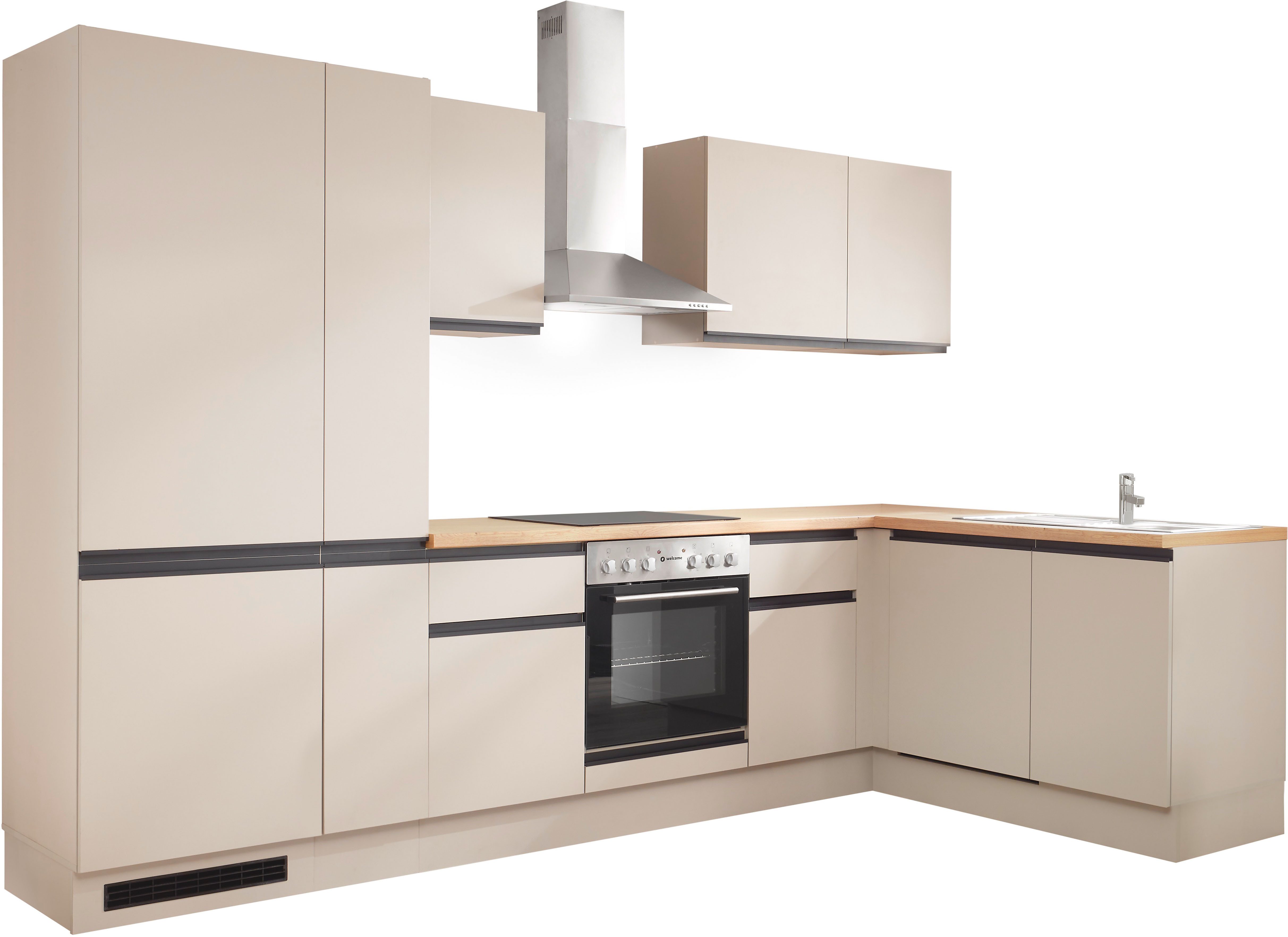 BASIC by Balculina Winkelküche Nizza B/H/T 310x211x60 cm, Breite 310 cm, wahlweise mit E-Geräten und Induktionskochfeld