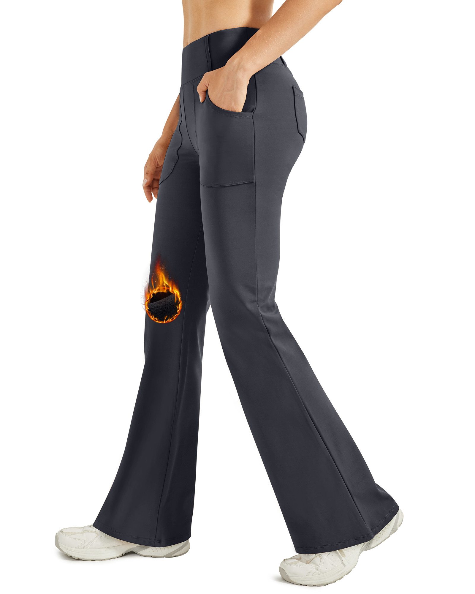 G4Free Schlaghose Damen Thermo Bootcut Yogahose Leggings Winter Gefüttert Fleece Hose Anzughose Warme Stretch mit 4 Taschen