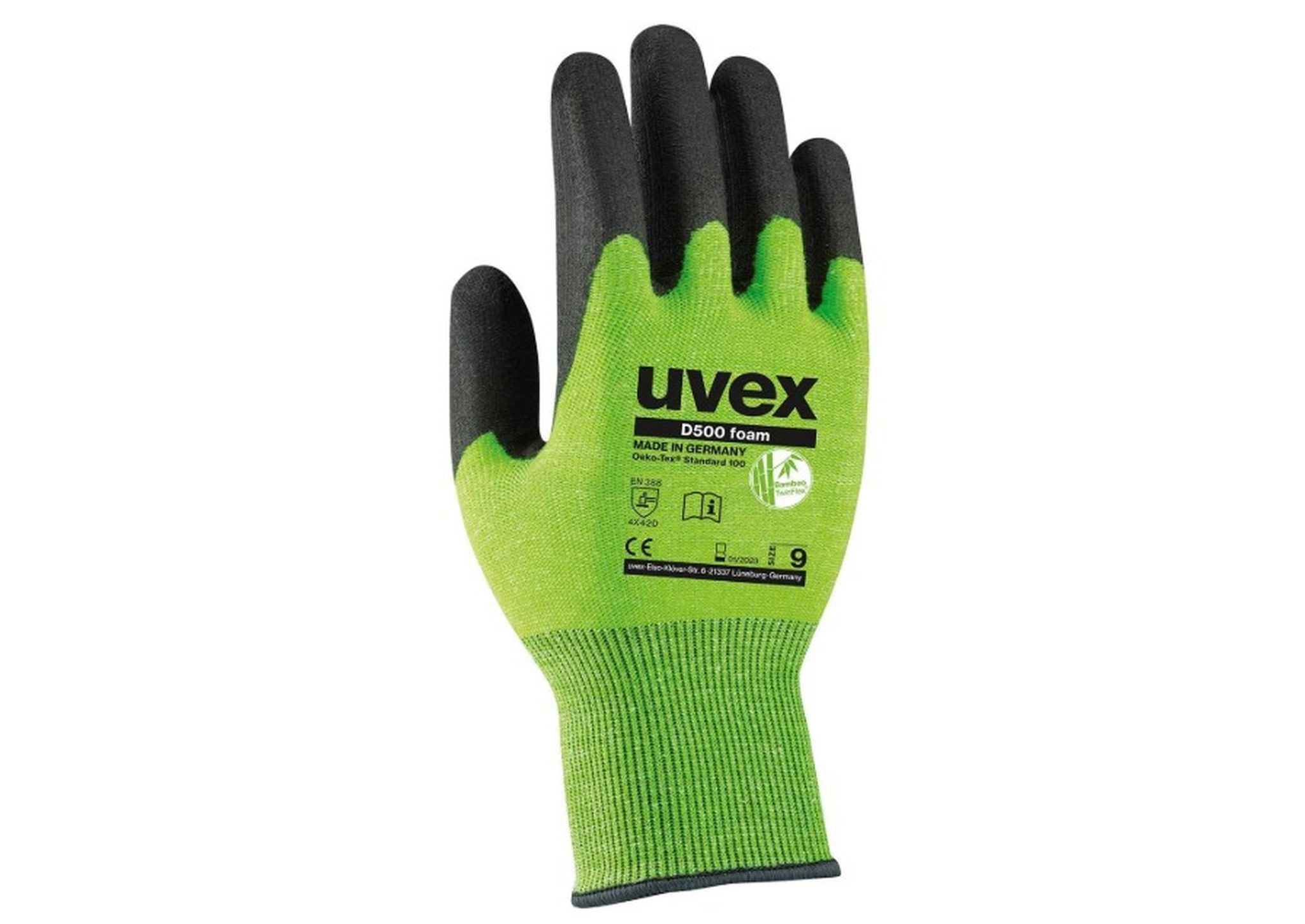 Uvex Arbeitshandschuhe D500 Foam Schnittschutzhandschuhe mit Grip-Beschichtung Lime/Anthrazit