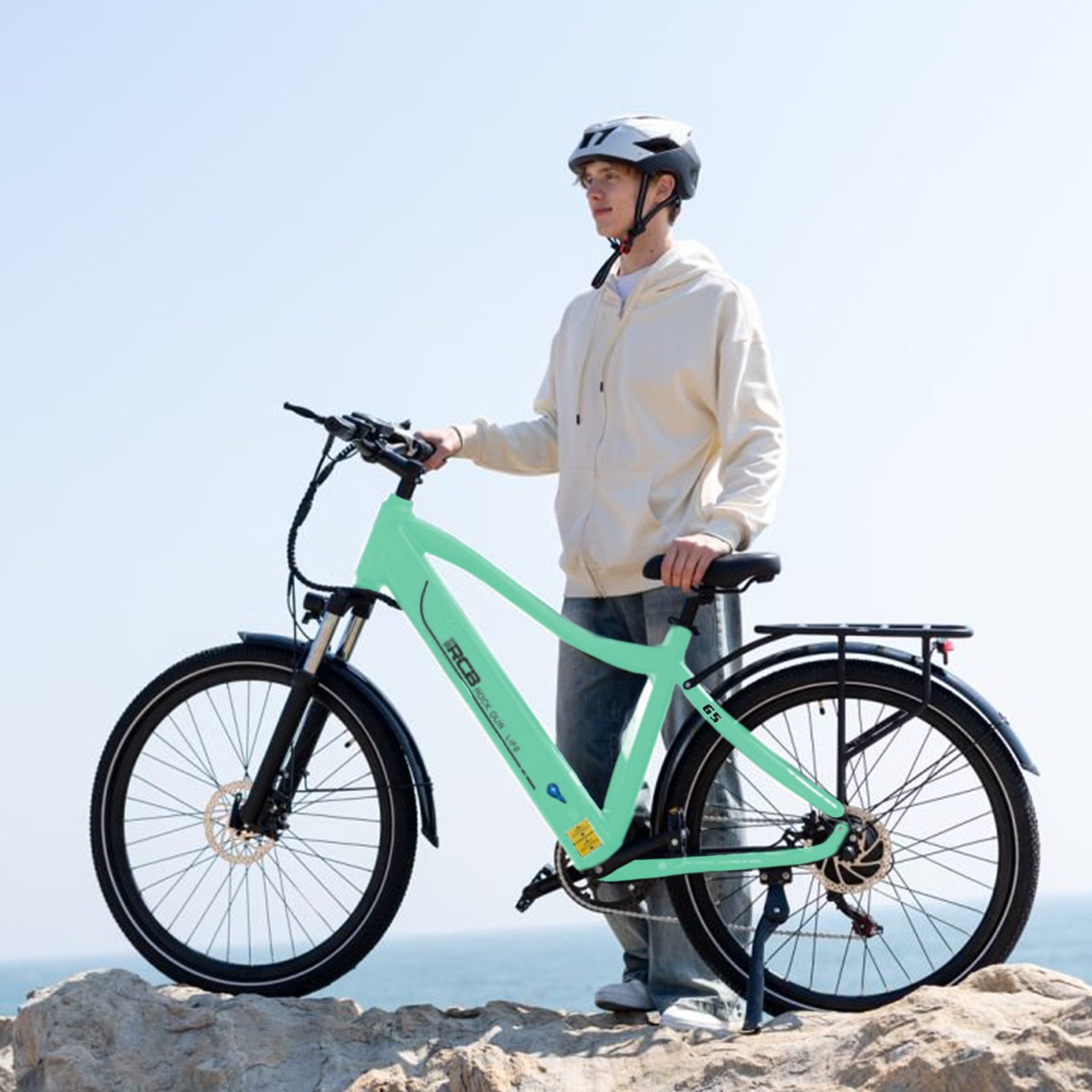 RCB E-Bike Pedelec G5 für Stadt und Gelände,27,5Zoll Herren Elektrofahrrad,13Ah,60-100 km, 7 Gang, Kettenschaltung, Heckmotor, 468 Wh, APP, ebike Herren, Gepäckträger hinten