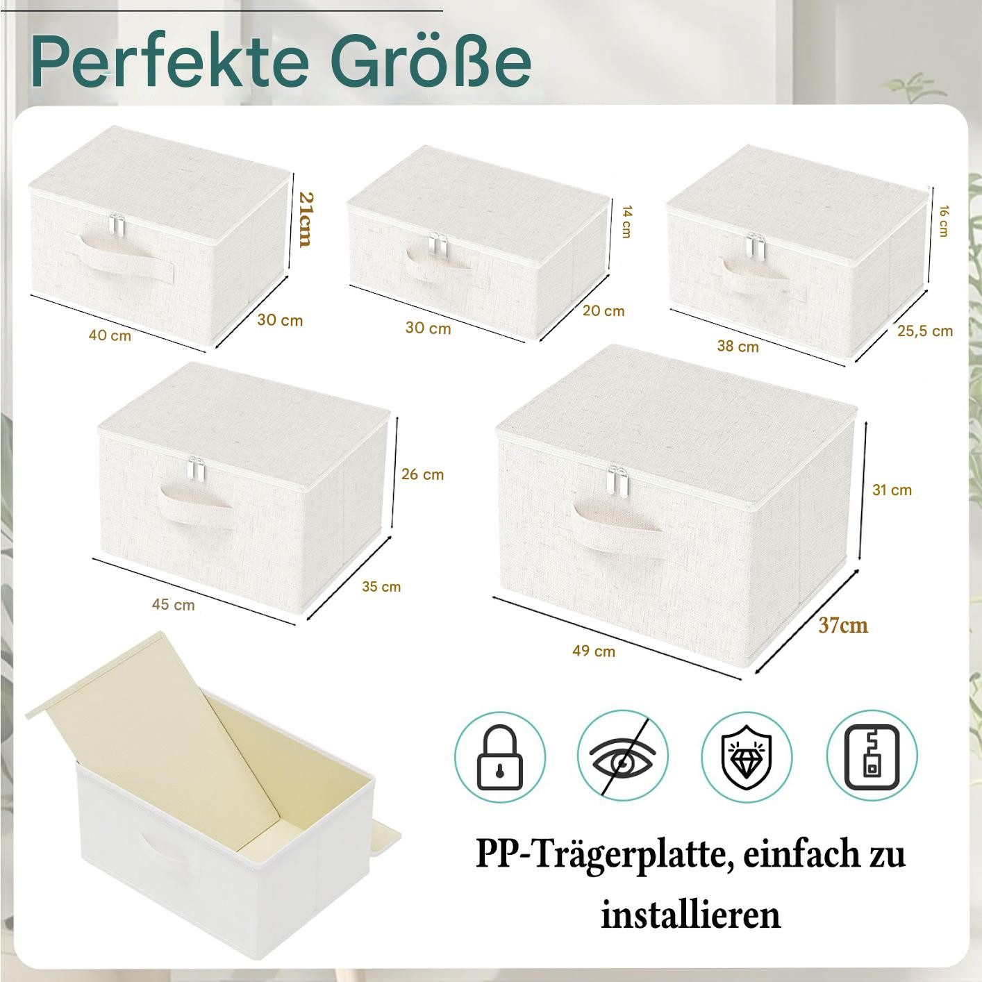 Coonoor Aufbewahrungsbox Große Aufbewahrungsbox für Kleidung, faltbare Stoffbox mit Deckel, Schrank-Organizer, langlebiger Aufbewahrungskorb für Zuhause