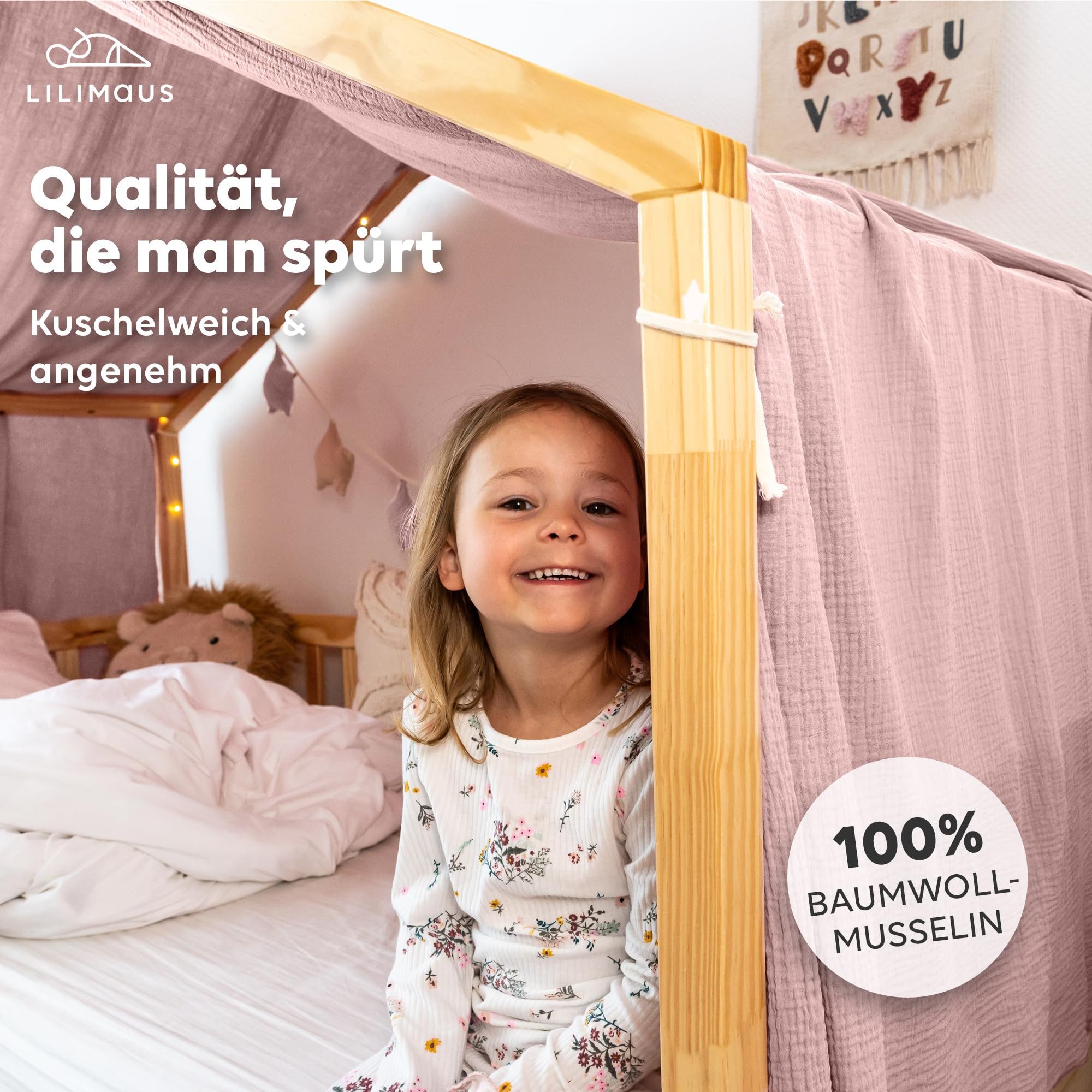 lilimaus Betthimmel Himmel für Hausbett aus Musselin - Länge 320, 360 oder 420 cm (1-tlg), macht das Hausbett zur Kuschelhöhle - weicher, luftiger Musselin