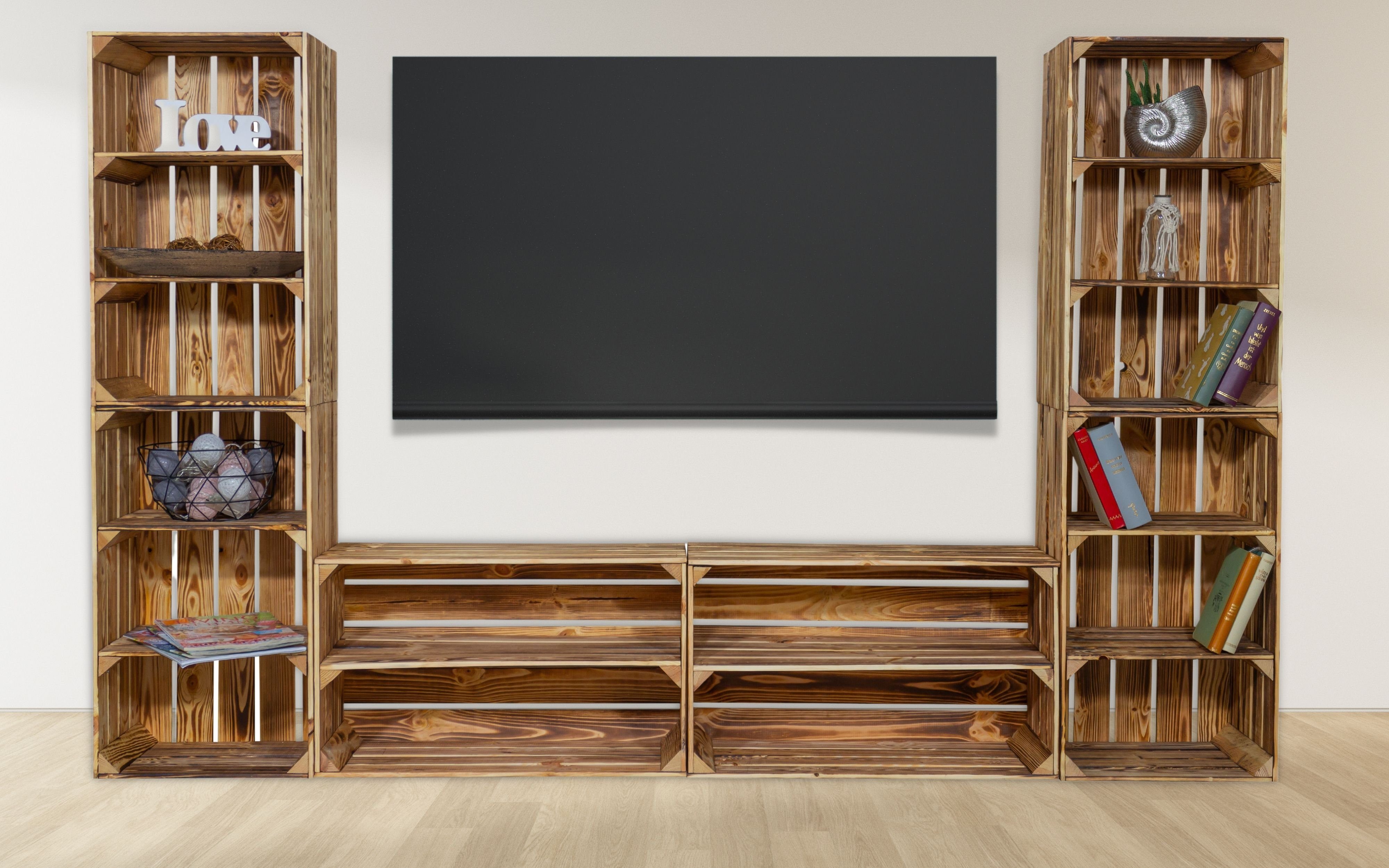 Kistenkolli Altes Land Allzweckkiste TV-Board Steven mit hohen Regalkisten  Lowboard TV Wand Wohnwand Holz