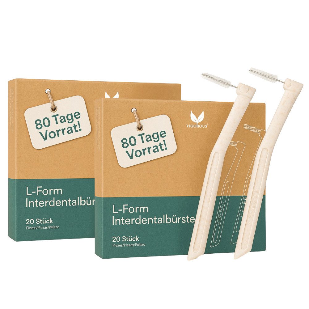 Vigorous Cosmetics Interdentalbürsten L-Form Interdental Brushes, Plastikfreie Verpackung & Vorrat für über 5 Monate
