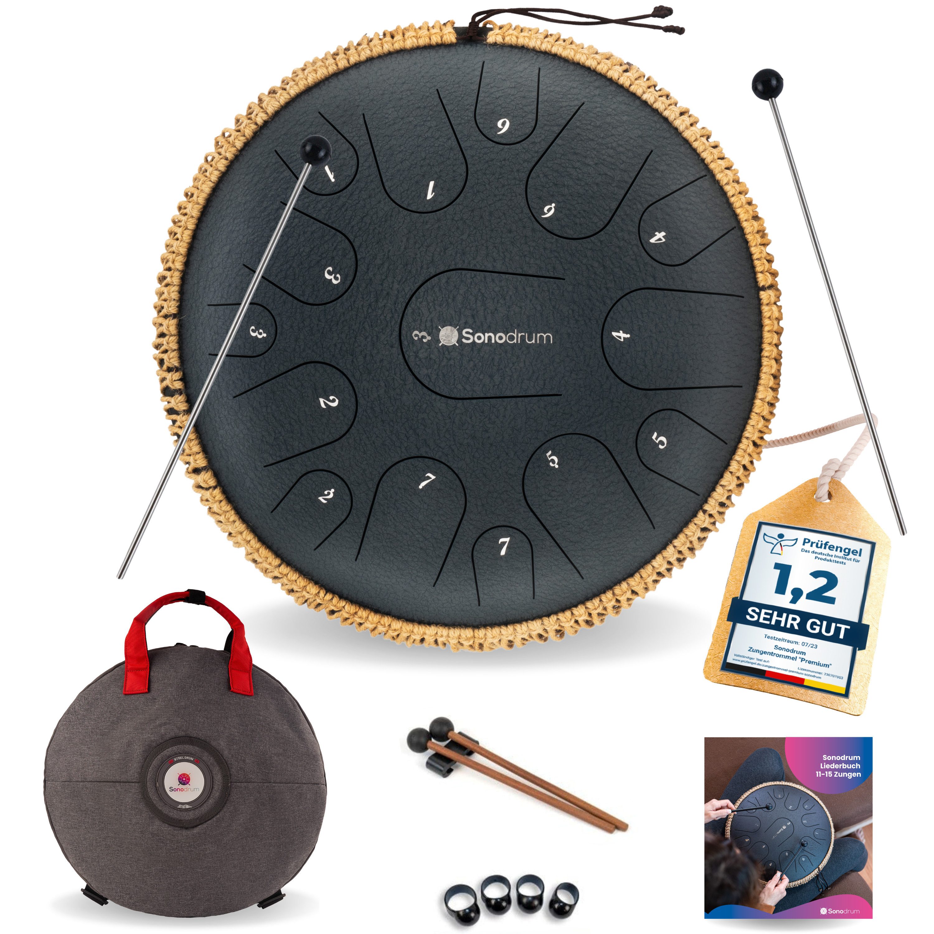 Sonodrum Steel Tongue Drum Zungentrommel "Premium", C-Dur, 35,5 cm, 15 Zungen inkl. Tragetasche