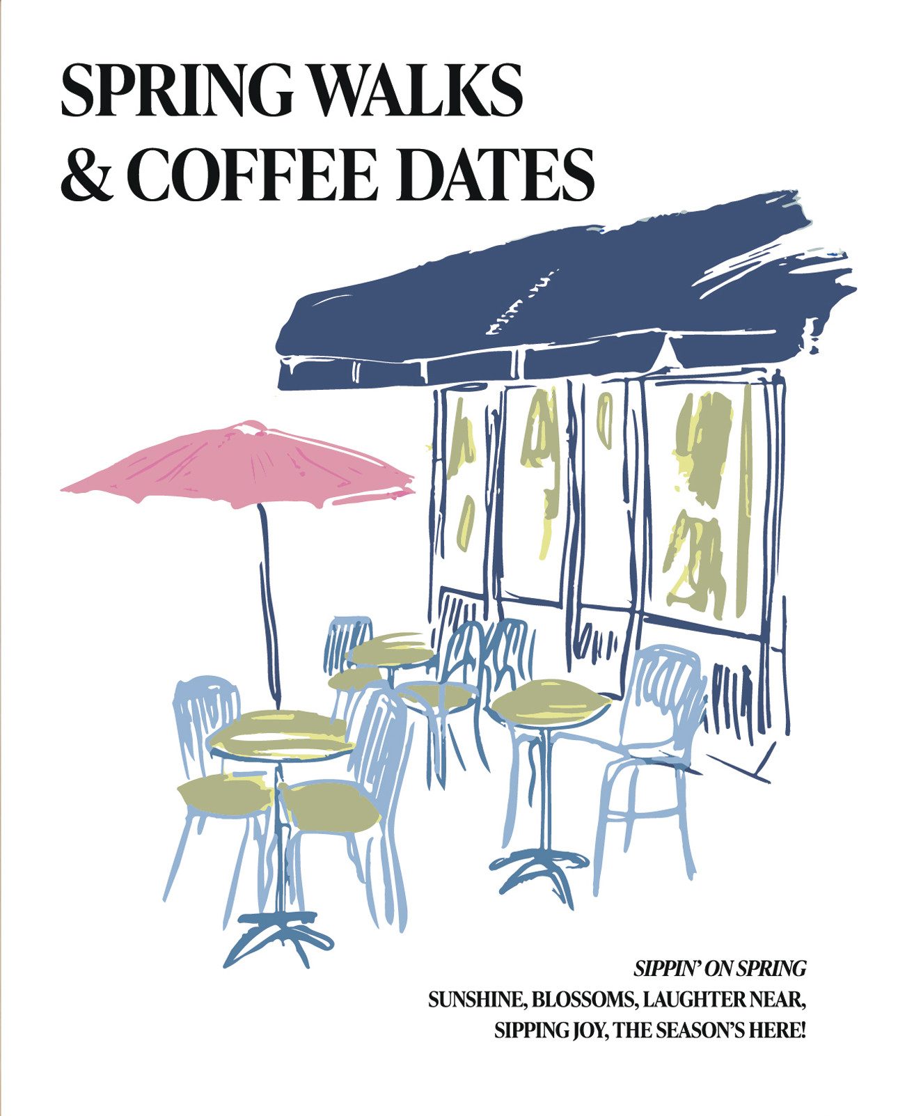 s.Oliver Poster Kleines Cafe mit Sonnenschirm, Cafe, Fashion, Gebäude, Kaffee, Kaffee Bilder, Kunst, Modebilder, Restaurant & Cafés, Romantisch, Schriftzug, Schriftzüge, Sprüche, Stadt (1 St), Kunstdruck als Poster oder gerahmtes Bild